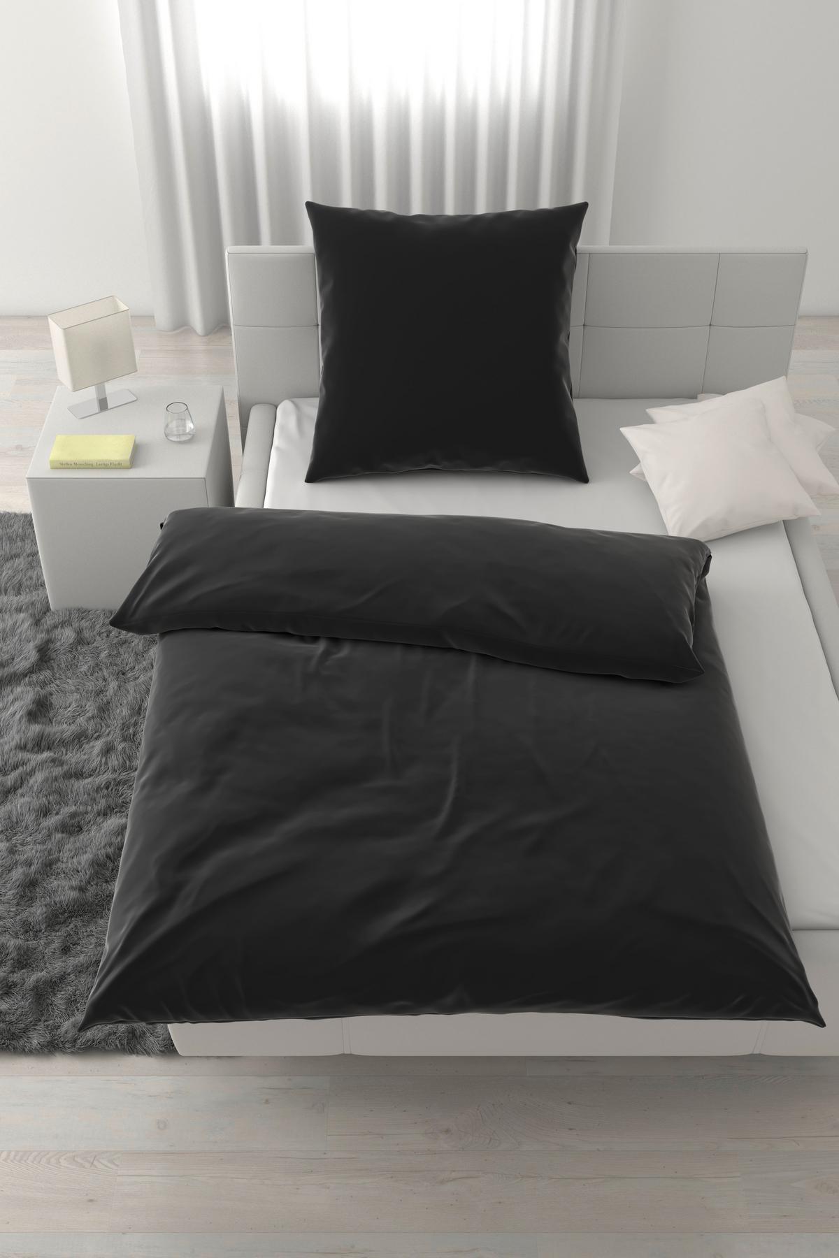 Bettwäsche Xenia Uni Schwarz ca. 135x200cm - Schwarz, MODERN, Textil (135/200cm) - Premium Living