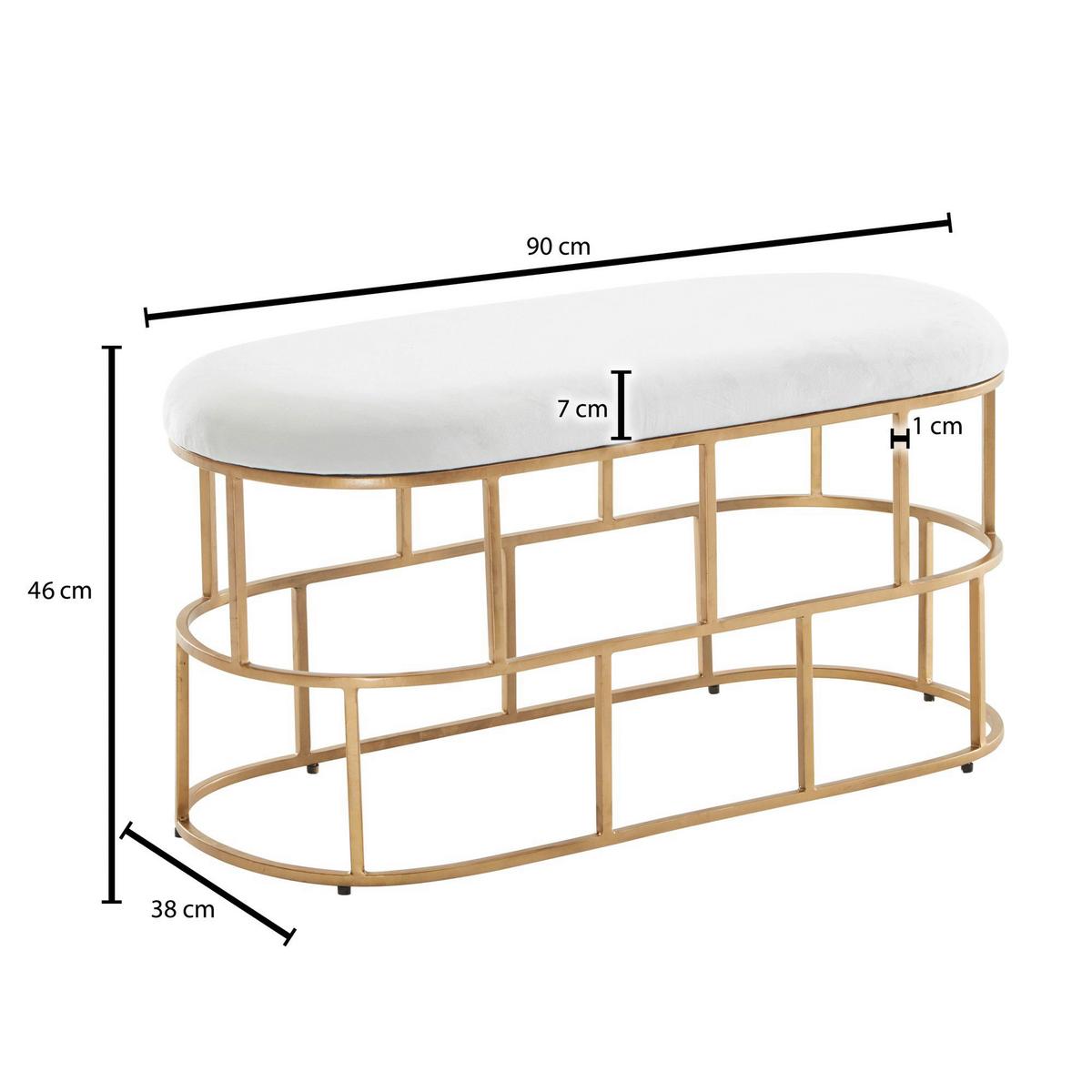 Sitzbank Wohnling ca.90x46x38cm Textil,Weiß - Goldfarben/Weiß, Design, Textil/Metall (90/46/38cm) - MID.YOU