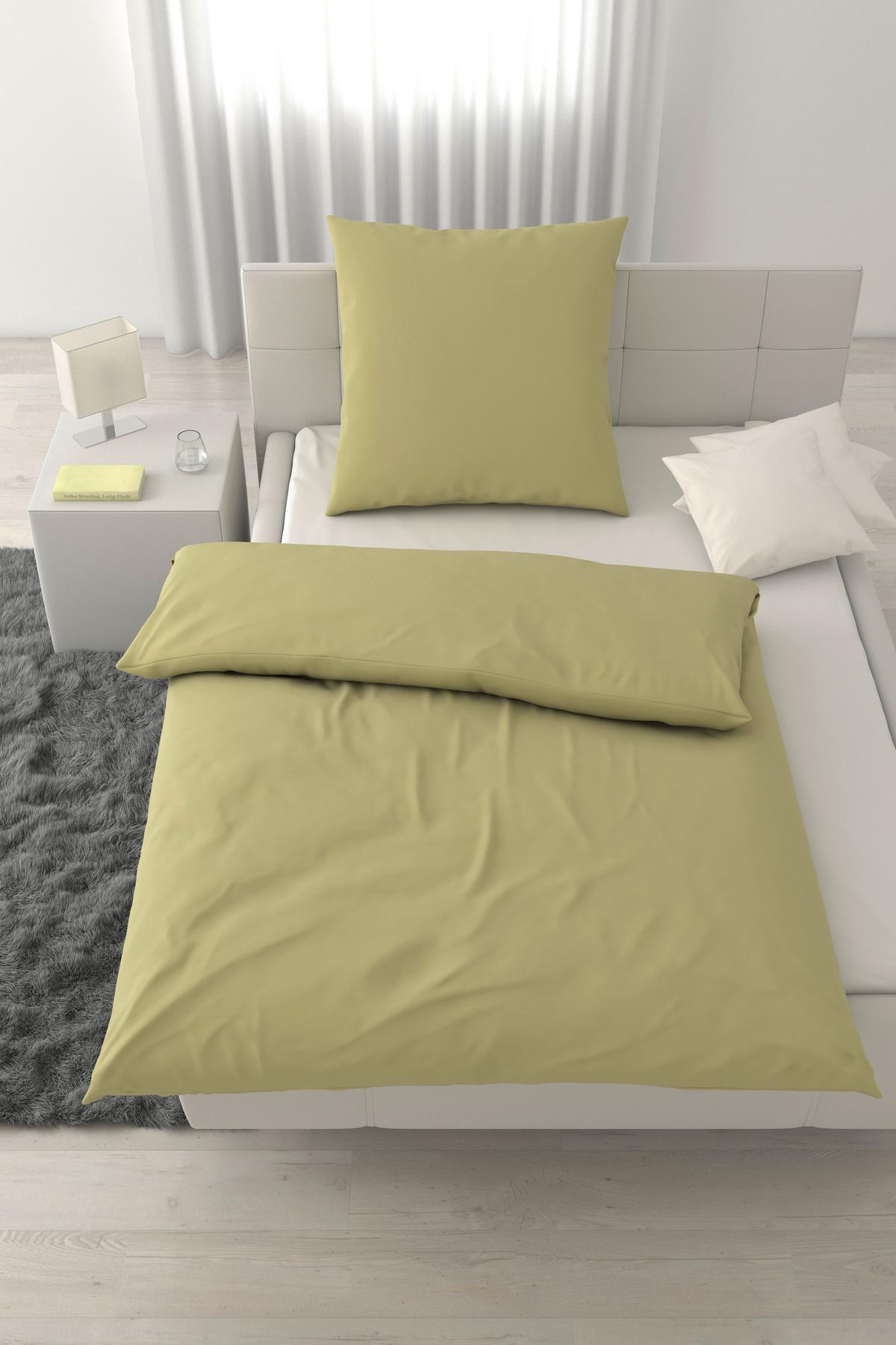 Bettwäsche Stone Washed Uni Grün ca. 135x200cm - Grün, ROMANTIK / LANDHAUS, Textil (135/200cm) - Modern Living