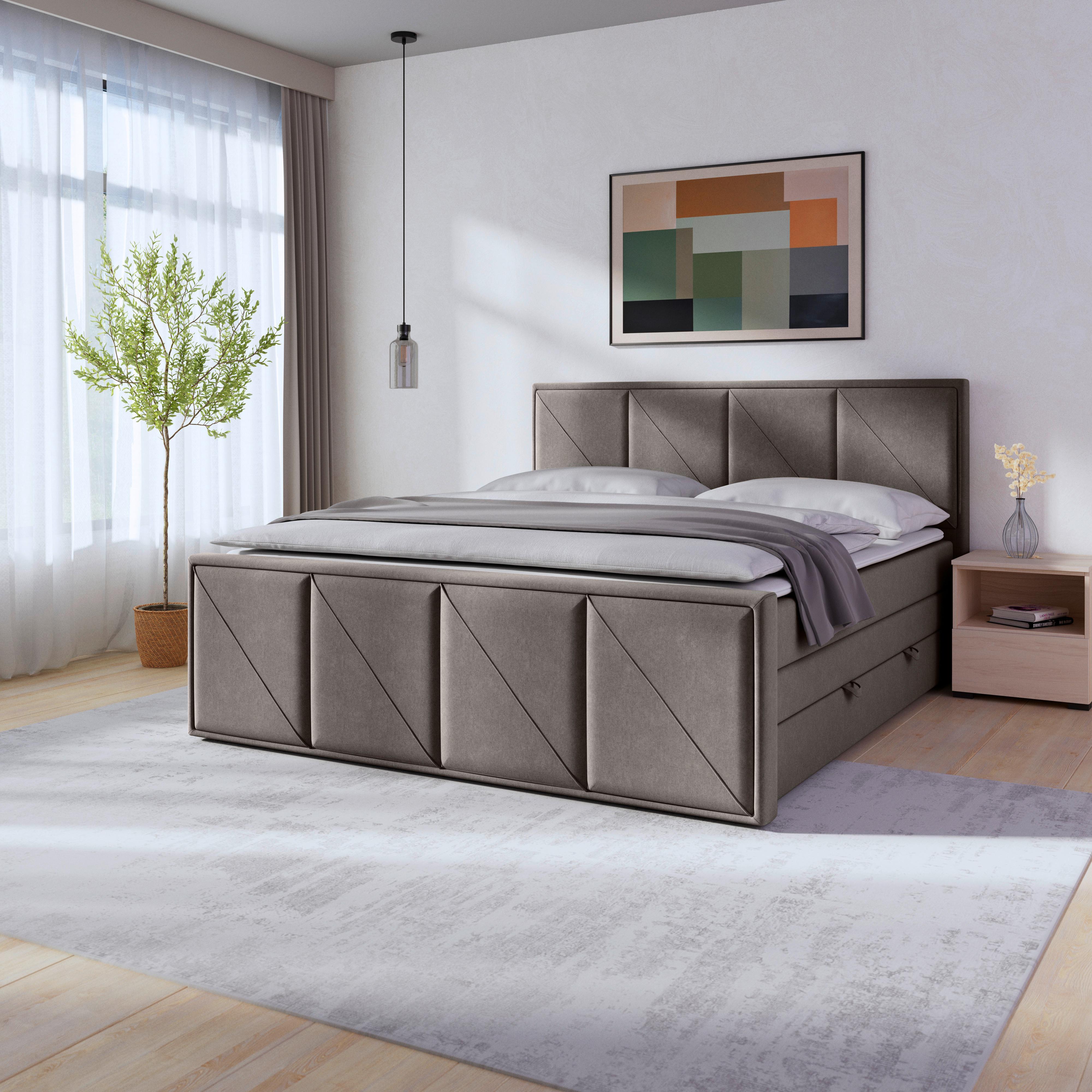 Boxspringbett Oslo Hellgrau ca. 180x200 cm Hellgrau - Hellgrau/Schwarz, MODERN, Holzwerkstoff/Kunststoff (180/200cm) - MID.YOU
