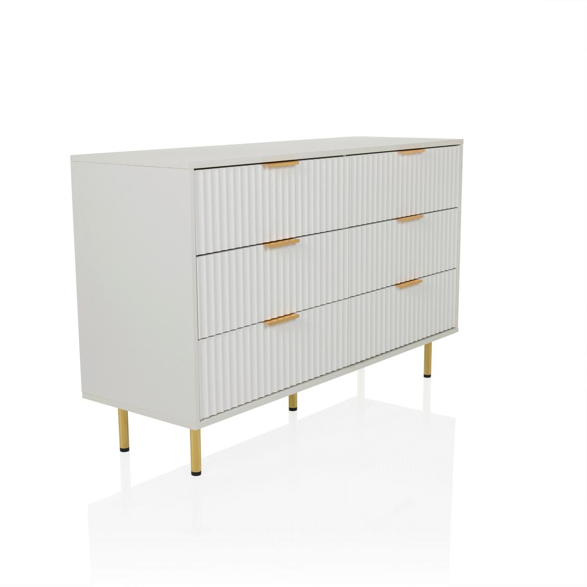 Široka Komoda Hjelle, Bela - zlate barve/bela, Moderno, kovina/leseni material (120/75/40cm) - MID.YOU