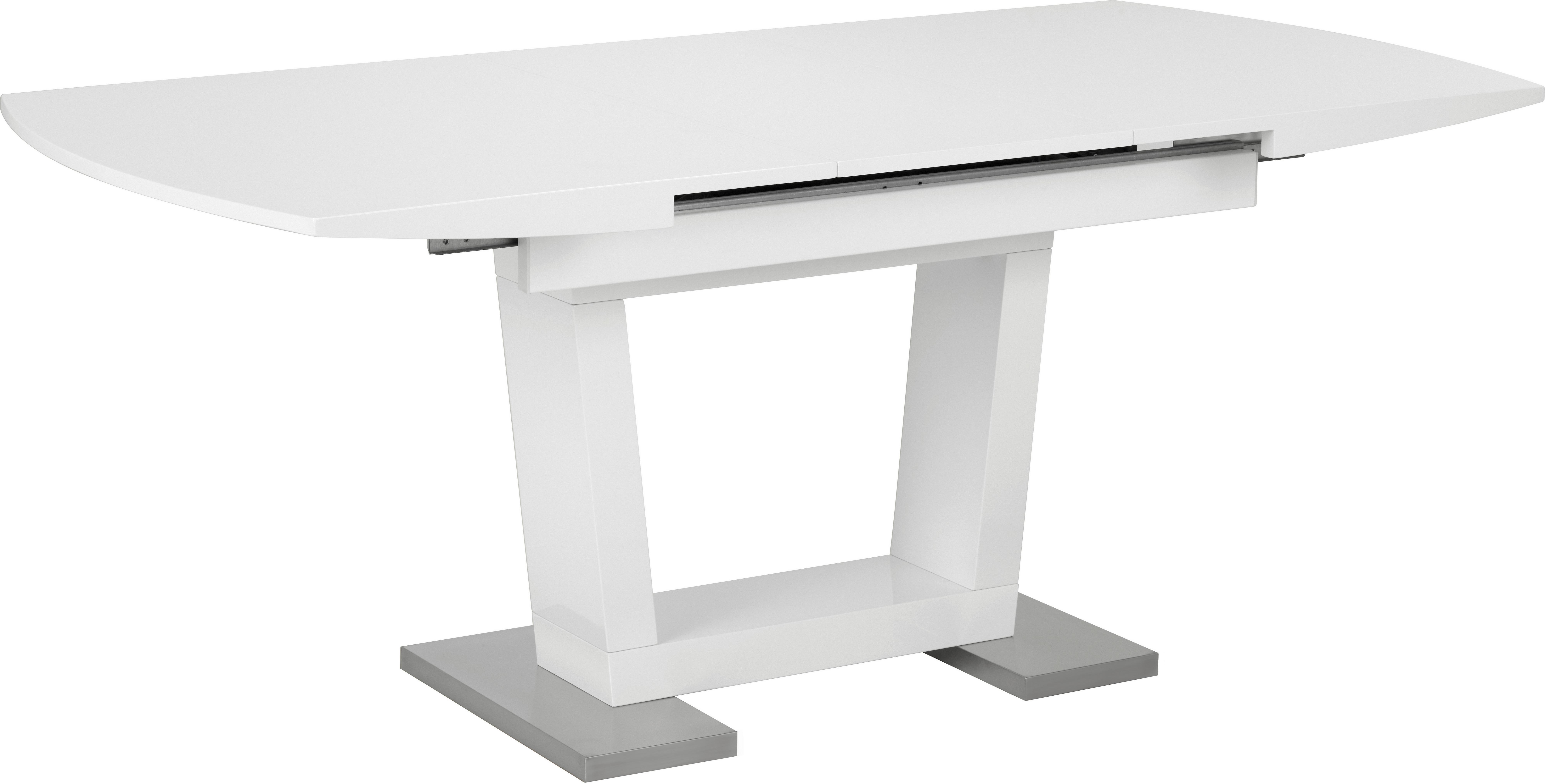 Ausziehtisch in Weiß Hochglanz - Edelstahlfarben/Weiß, MODERN, Holzwerkstoff/Metall (140-180/90/76cm) - Modern Living