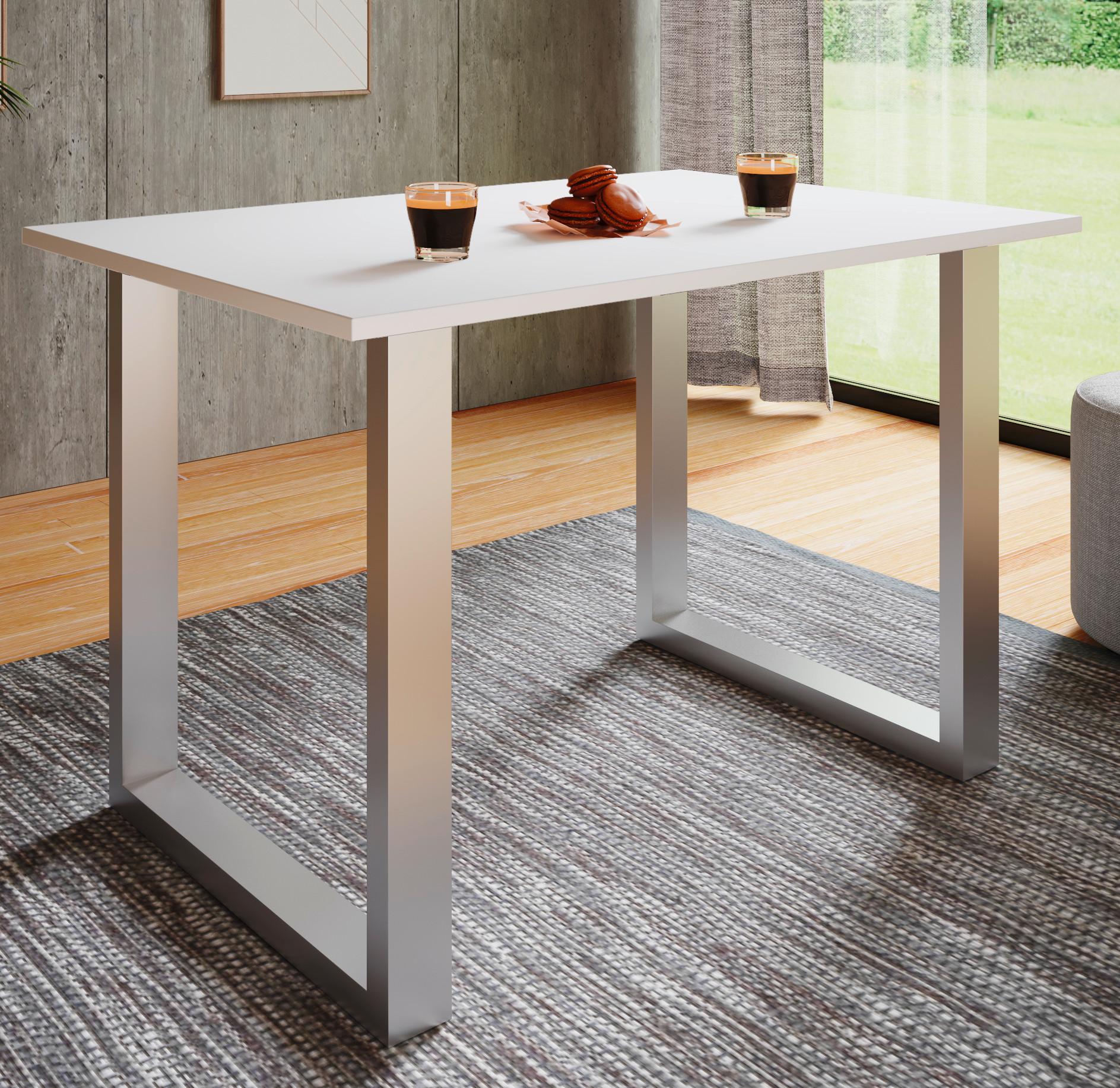 SCHREIBTISCH LONA - Weiss/Silberfarben, Design, Holzwerkstoff/Metall (110/76/50cm) - MID.YOU