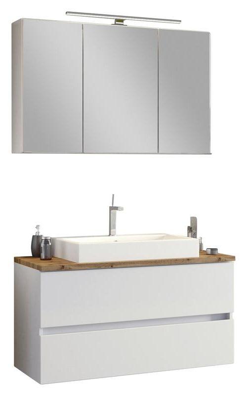 Badezimmer Pienza mit LED ca. 100 cm Weiß - Eichefarben/Weiß, Basics, Keramik/Holzwerkstoff (100cm) - Held