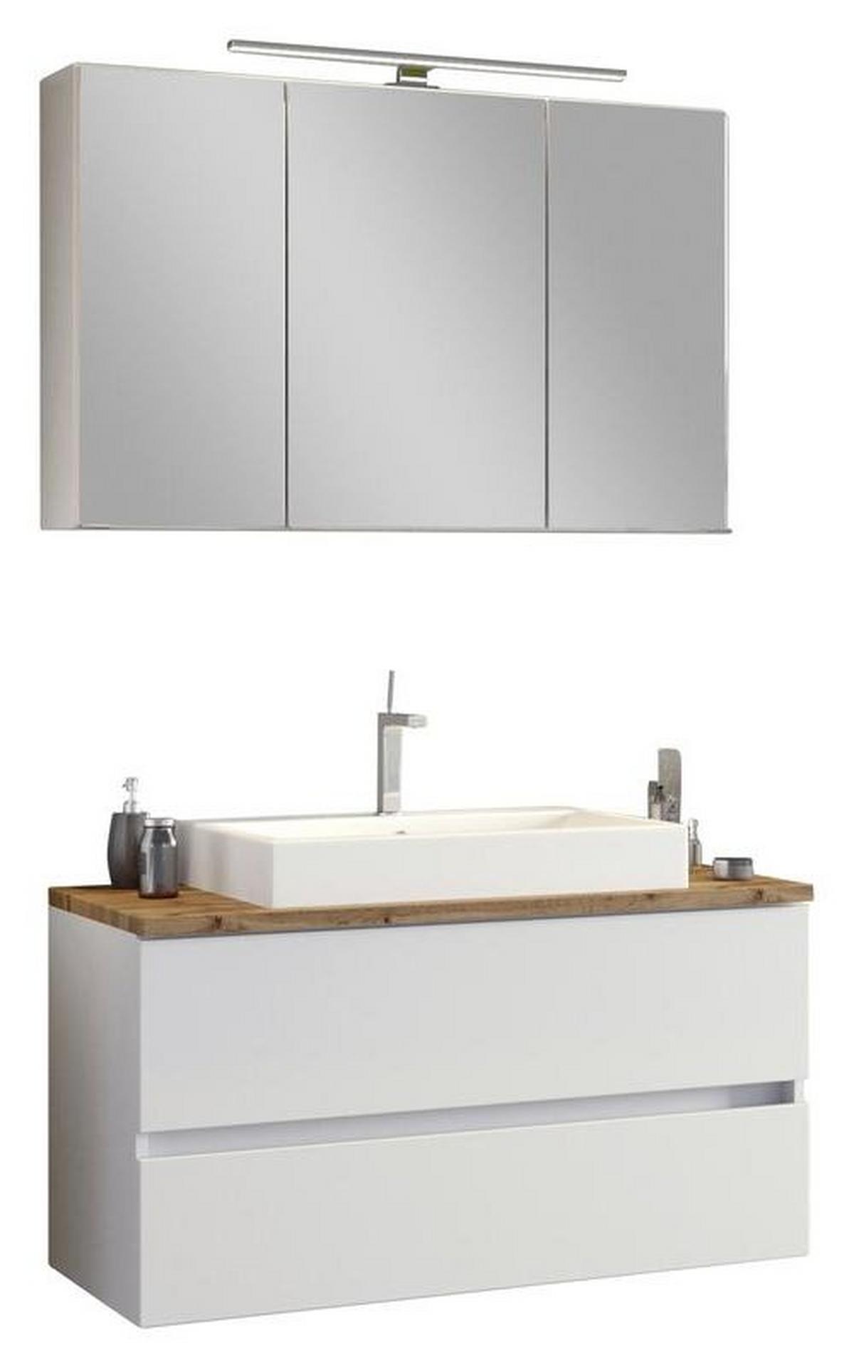 Badezimmer Pienza mit LED ca. 100 cm Weiß - Eichefarben/Weiß, Basics, Keramik/Holzwerkstoff (100cm) - Held