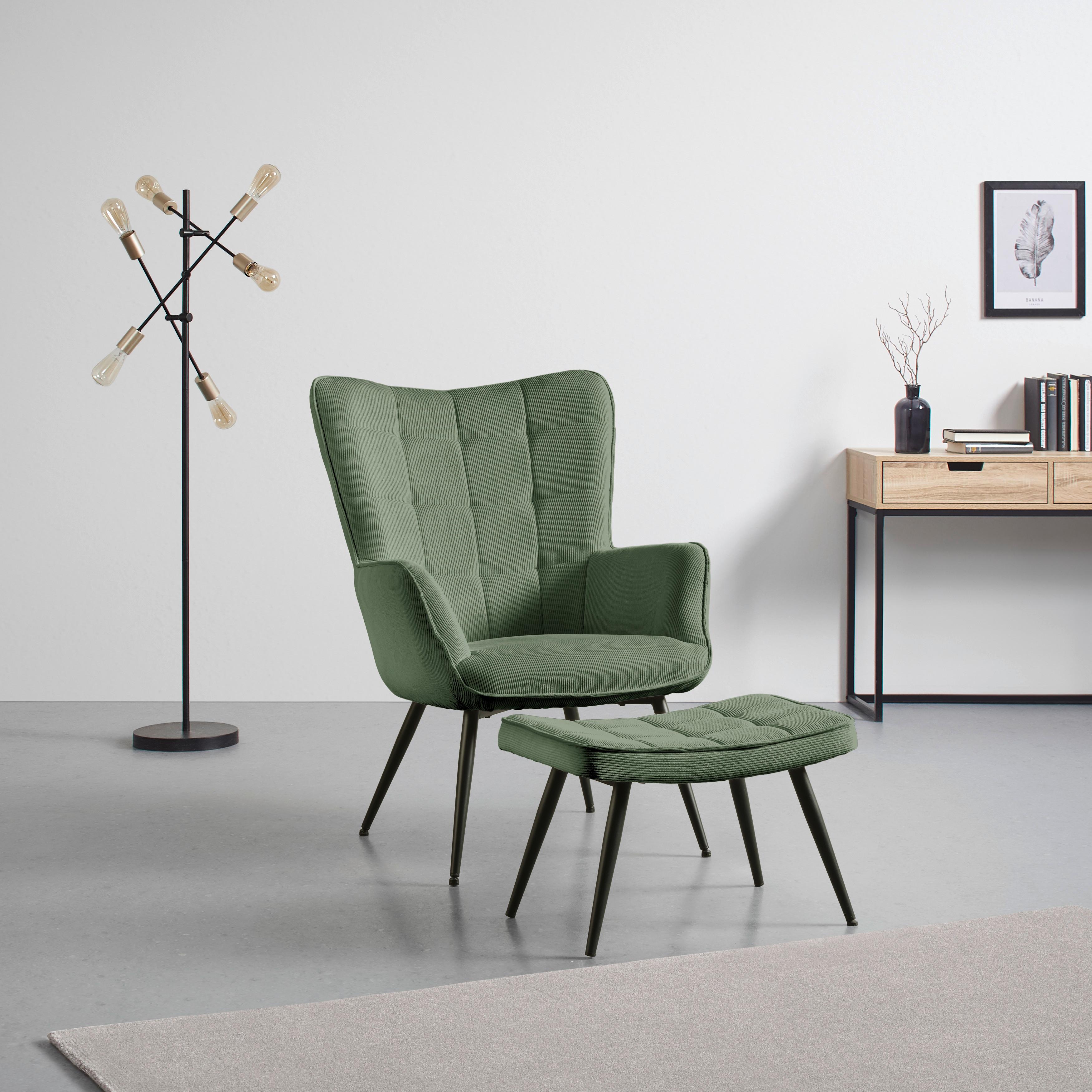 Hocker Gunvor Grün - Schwarz/Grün, MODERN, Holz/Textil (59,5/39/40cm) - Based
