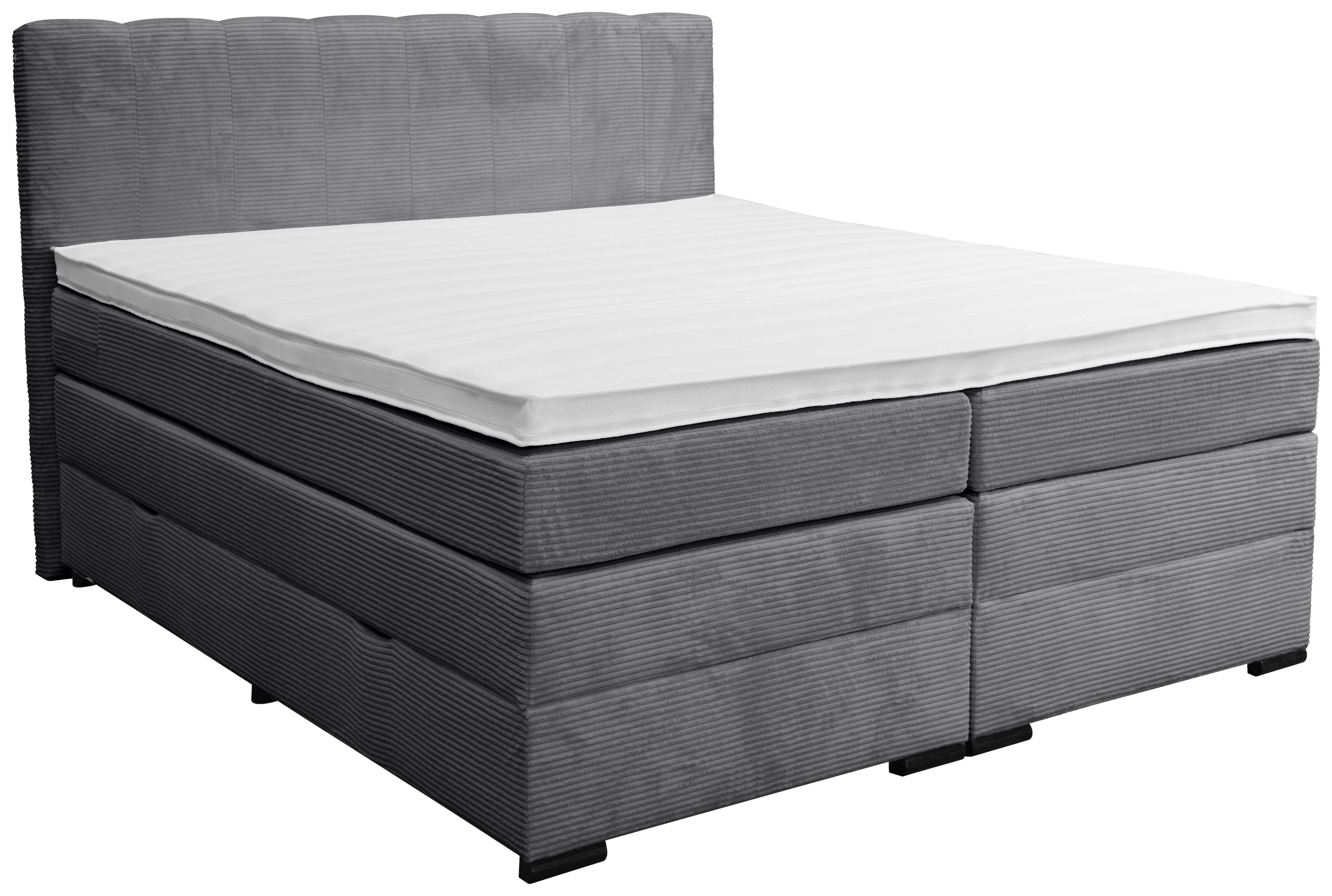 Boxspringbett Malaga ohne Fußteil Grau ca. 180x200cm - Dunkelgrau/Silberfarben, KONVENTIONELL, Holzwerkstoff/Kunststoff (180/200cm) - Premium Living