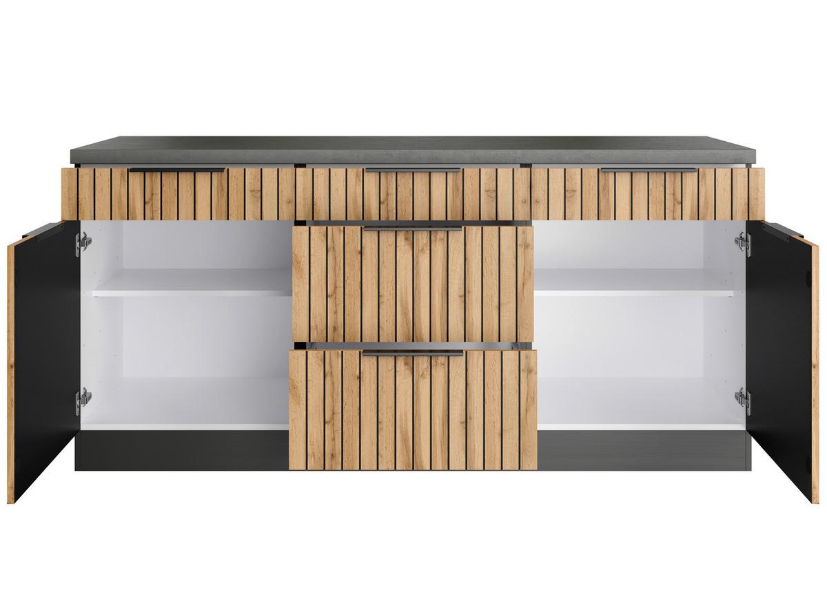 Küchenunterschrank Liverpool Eiche/Graphitfarben - Schieferfarben/Eiche Wotan, Basics, Holzwerkstoff/Metall (180/85/60cm) - Held