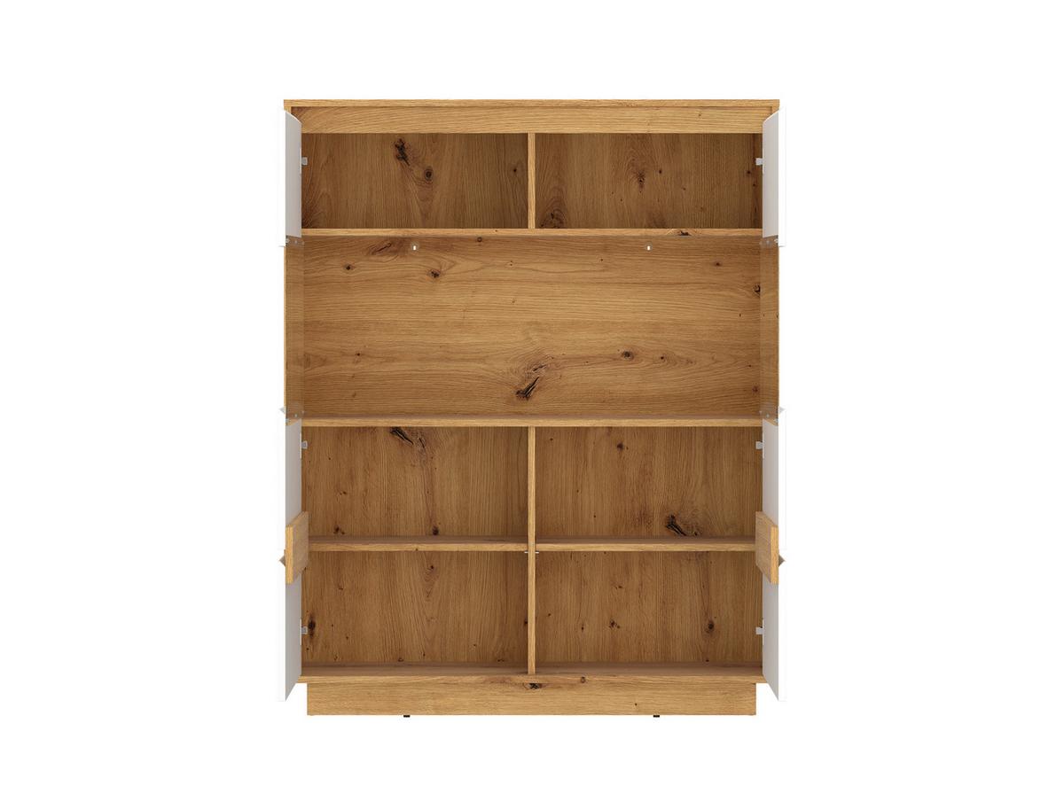 Comodă înaltă FOGGIA - alb/stejar Artisan, Trend, sticlă/material pe bază de lemn (113,5/142/35cm) - Modern Living