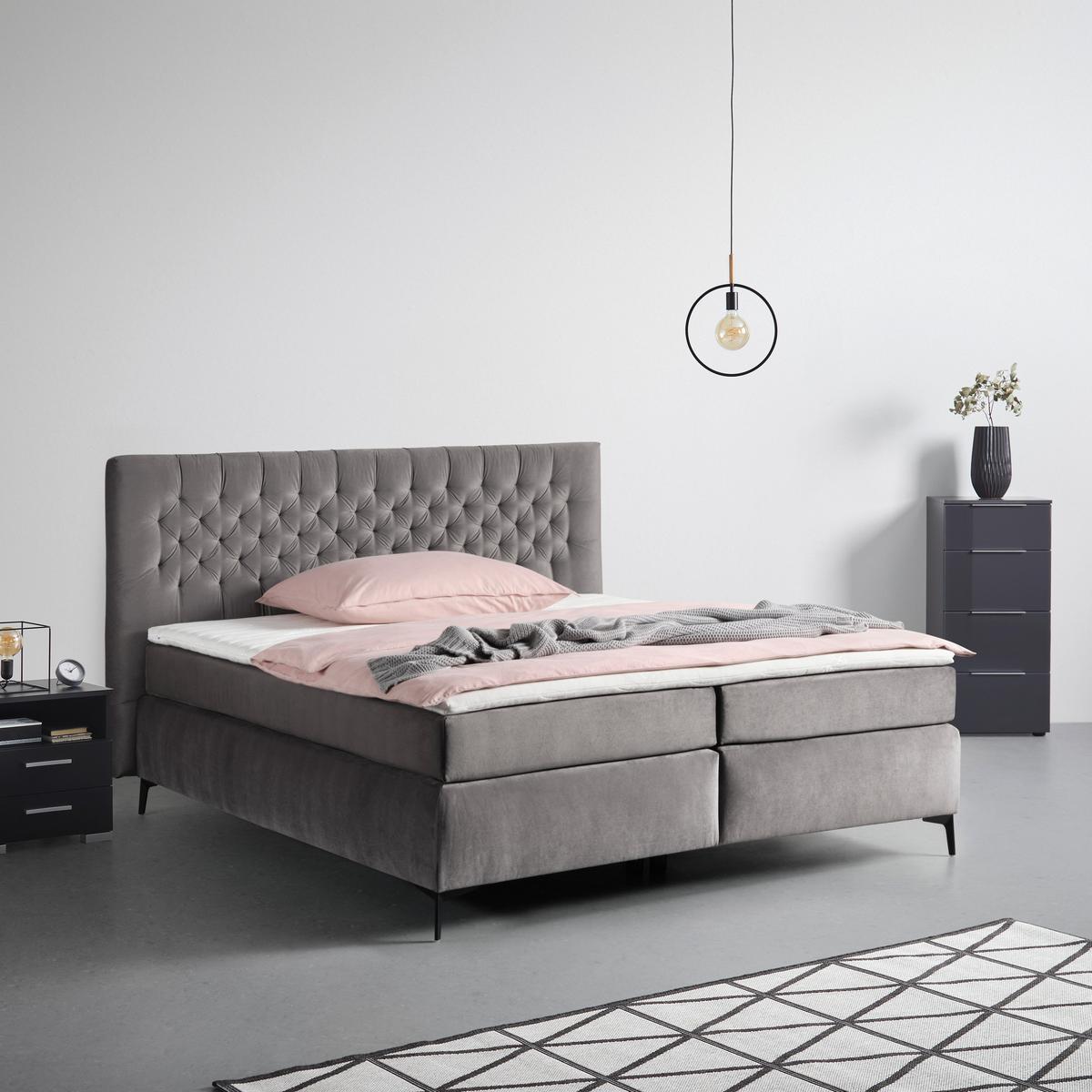 Boxspring Krevet One - siva/crna, Konvencionalno, tekstil/drvo (160/200cm) - Mömax