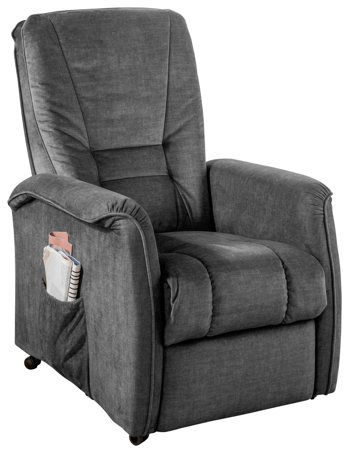 Relaxsessel Harry Dunkelgrau Velours - Dunkelgrau/Schwarz, Design, Kunststoff/Textil (77/107/88cm) - Livetastic