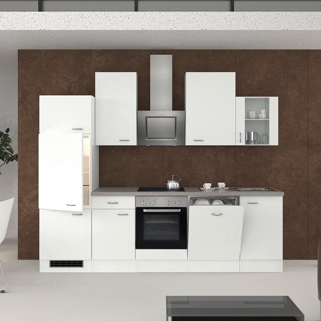 Küchenzeile Wito ohne Geräte 280cm Weiß - Edelstahlfarben/Hellgrau, KONVENTIONELL, Holzwerkstoff/Kunststoff (280cm) - FlexWell