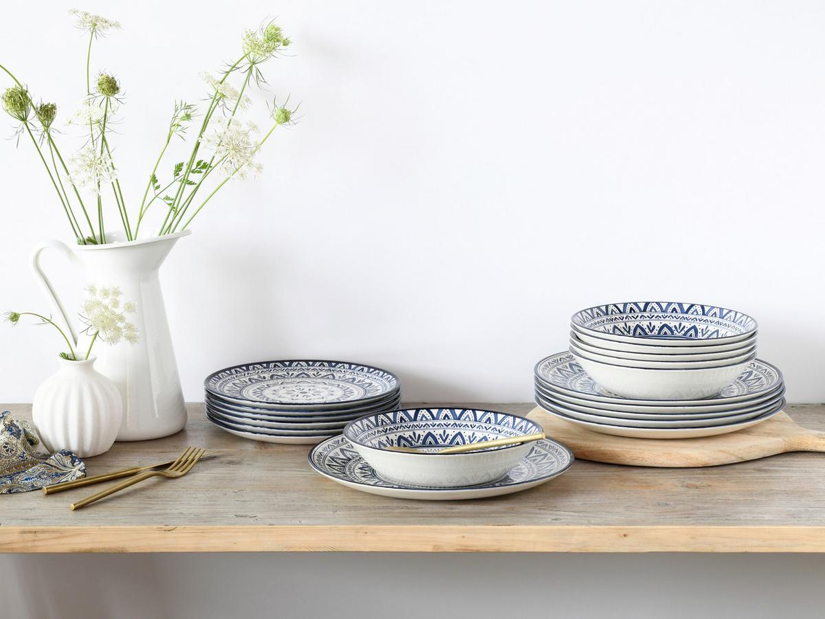 Jedilni Servis Mexico, 18-Delni - modra/bela, Basics, keramika - Creatable