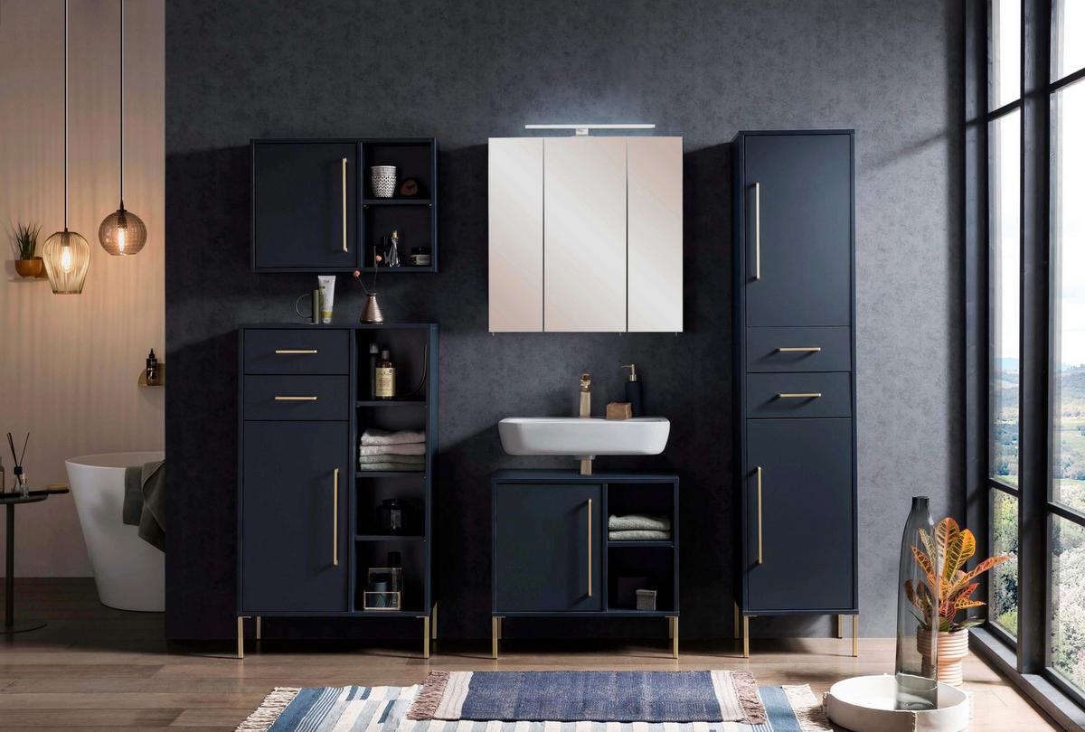 Omarica Za Pod Umivalnik Kent, Temno Modra - zlate barve/temno modra, Moderno, kovina/leseni material (65,3/63,3/33,1cm) - Stylife