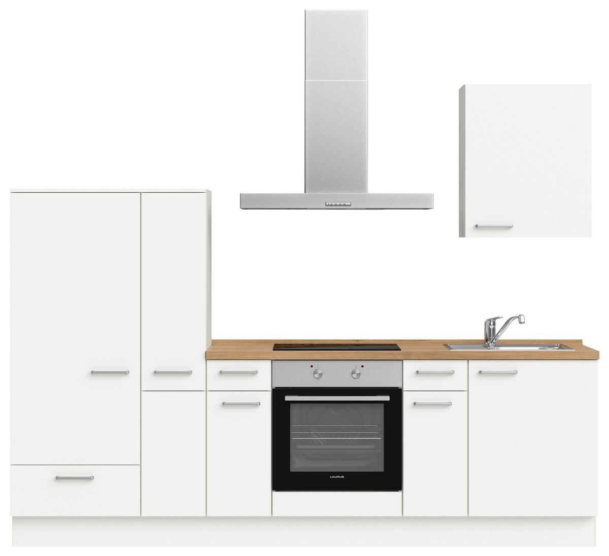 Küchenblock Touch Low m. Geräten Weiß - Edelstahlfarben/Eichefarben, MODERN, Holzwerkstoff/Metall (270cm) - Nobilia