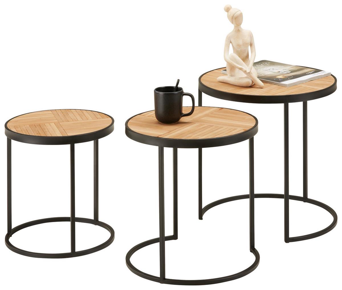 Beistelltischset Can in Naturfarben/Schwarz Rund - Schwarz/Naturfarben, LIFESTYLE, Naturmaterialien/Holzwerkstoff (47/50/47cm) - Zandiara