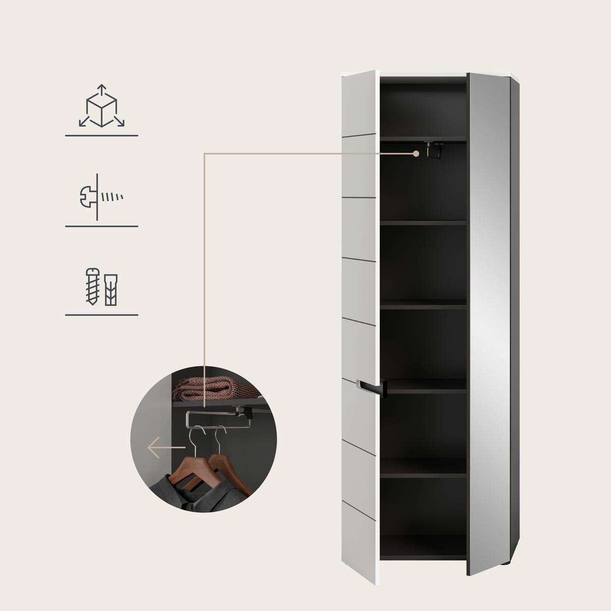 Predsoba Canu, Bela, Siva, 5-Delna - siva/bela, Design, leseni material (255/190/37cm) - Livetastic