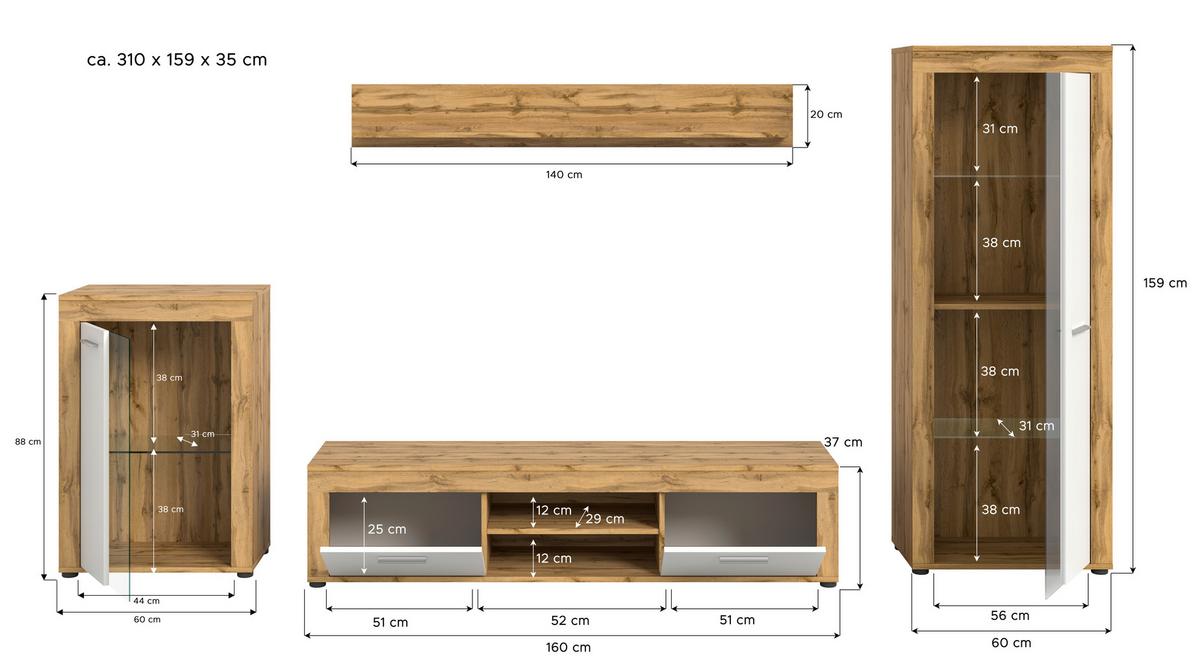ANSAMBLU MOBILIER CAMERA DE Z JAM - stejar Wotan, Design, sticlă/material pe bază de lemn (310/169/35cm) - Modern Living