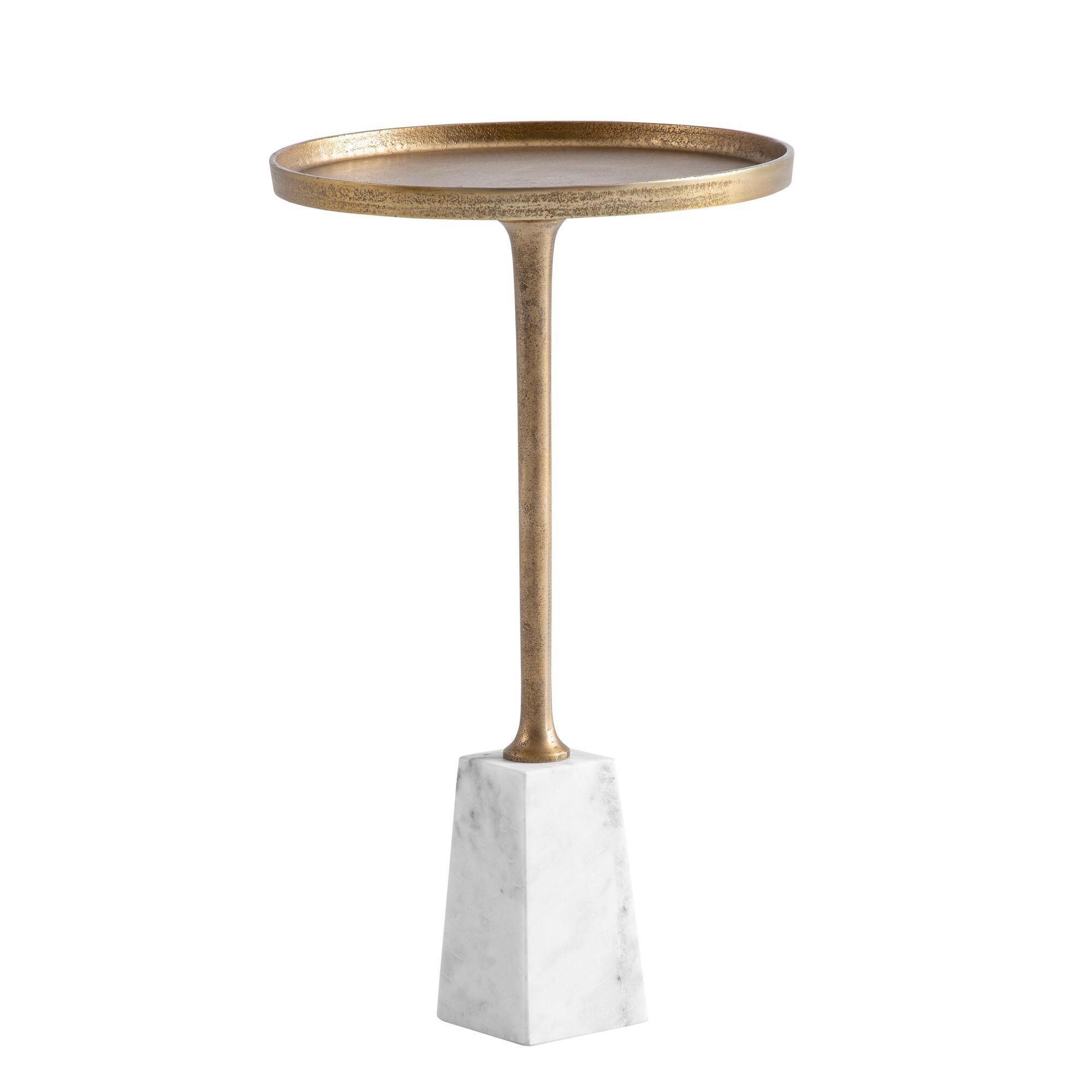 BEISTELLTISCH WL7.207 - Weiss/Goldfarben, Design, Stein/Metall (34/34/58cm) - Livetastic
