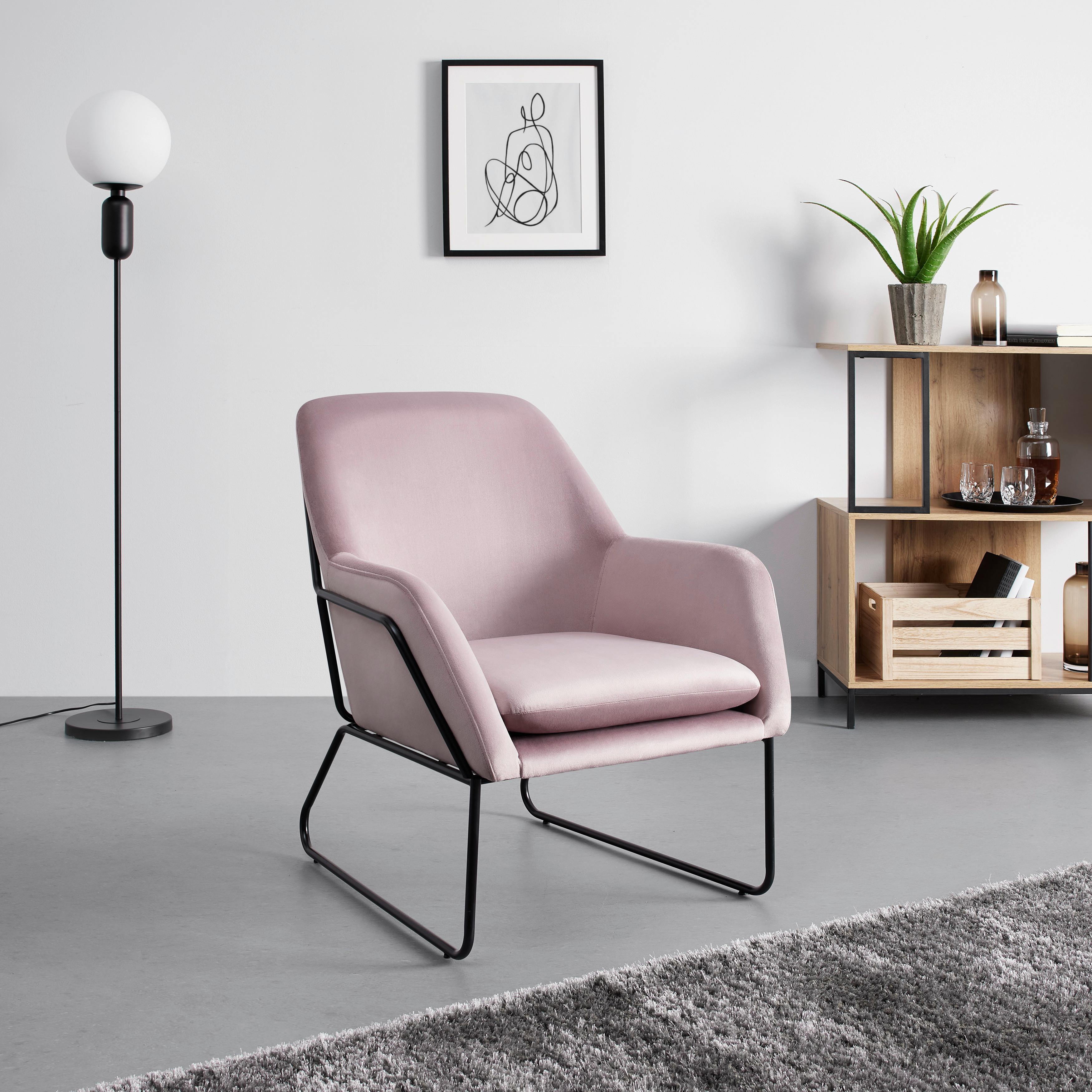 Relaxsessel Kezia Rosa Samt - Schwarz/Rosa, MODERN, Textil/Metall (71/84cm) - Bessagi Home