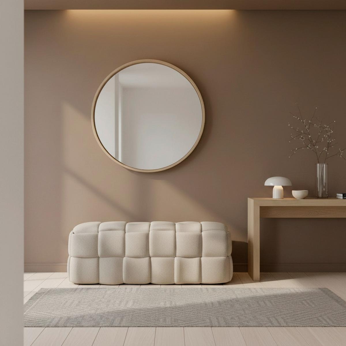 Hockerbank Ella Beige Samt Gepolstert - Beige/Schwarz, MODERN, Holz/Kunststoff (118/47/47cm) - Bessagi Home
