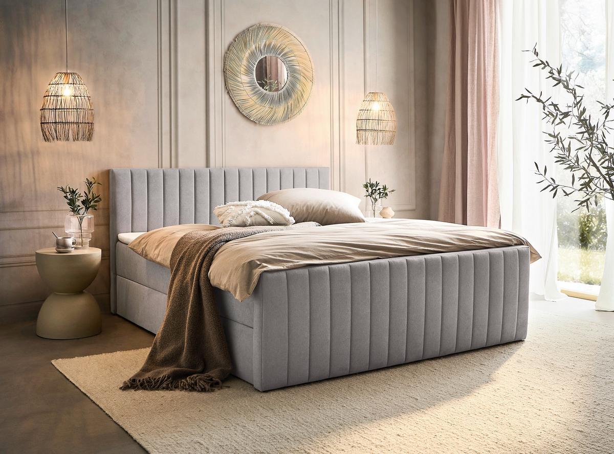 Box Krevet Sontje - svijetlo siva/crna, Konvencionalno, tekstil/plastika (160/200cm) - Modern Living