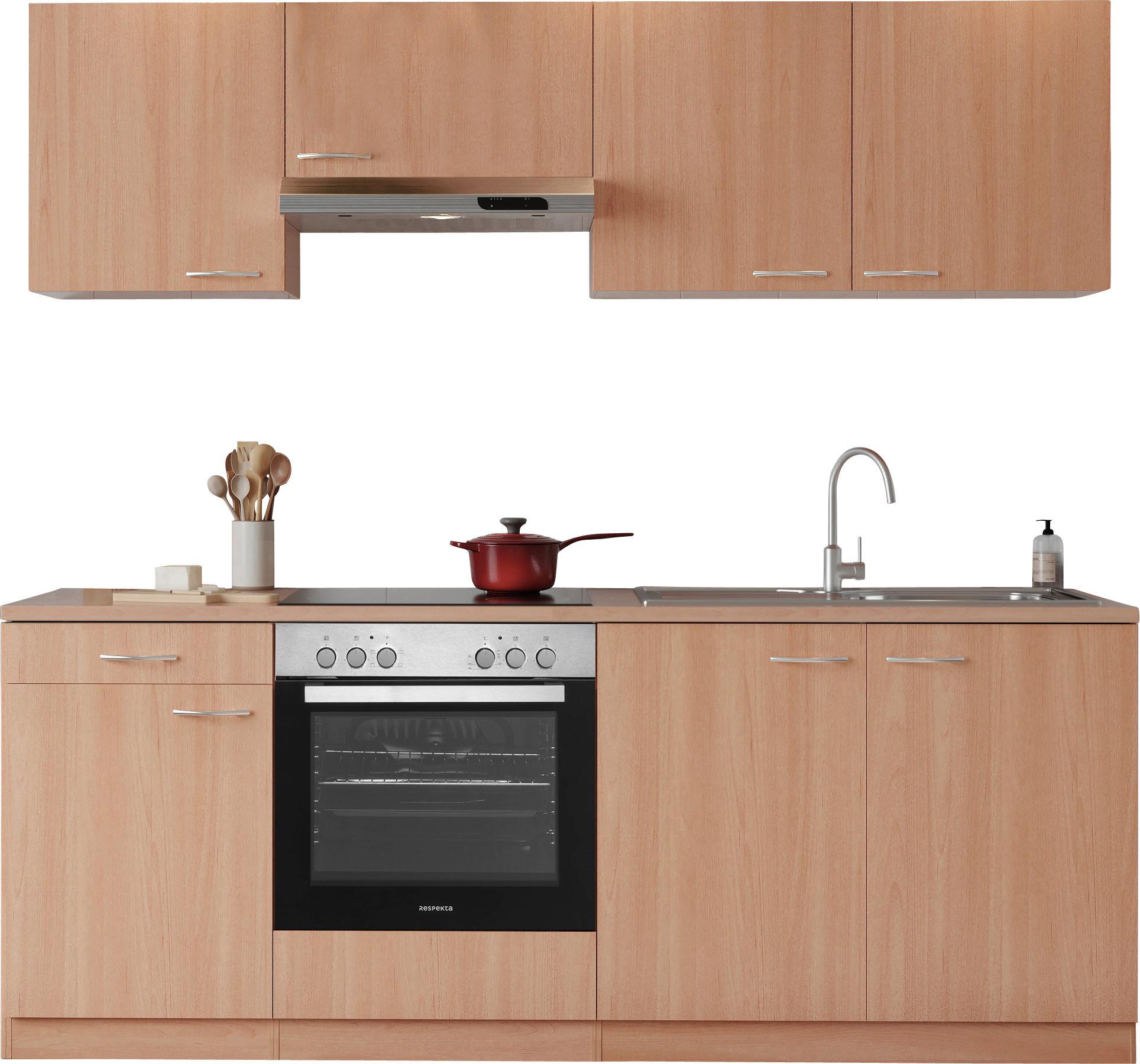 Küchenblock Gerda mit Geräten ca. 210 cm Buchefarben - Buchefarben/Alufarben, Basics, Holzwerkstoff/Kunststoff (210cm) - Respekta