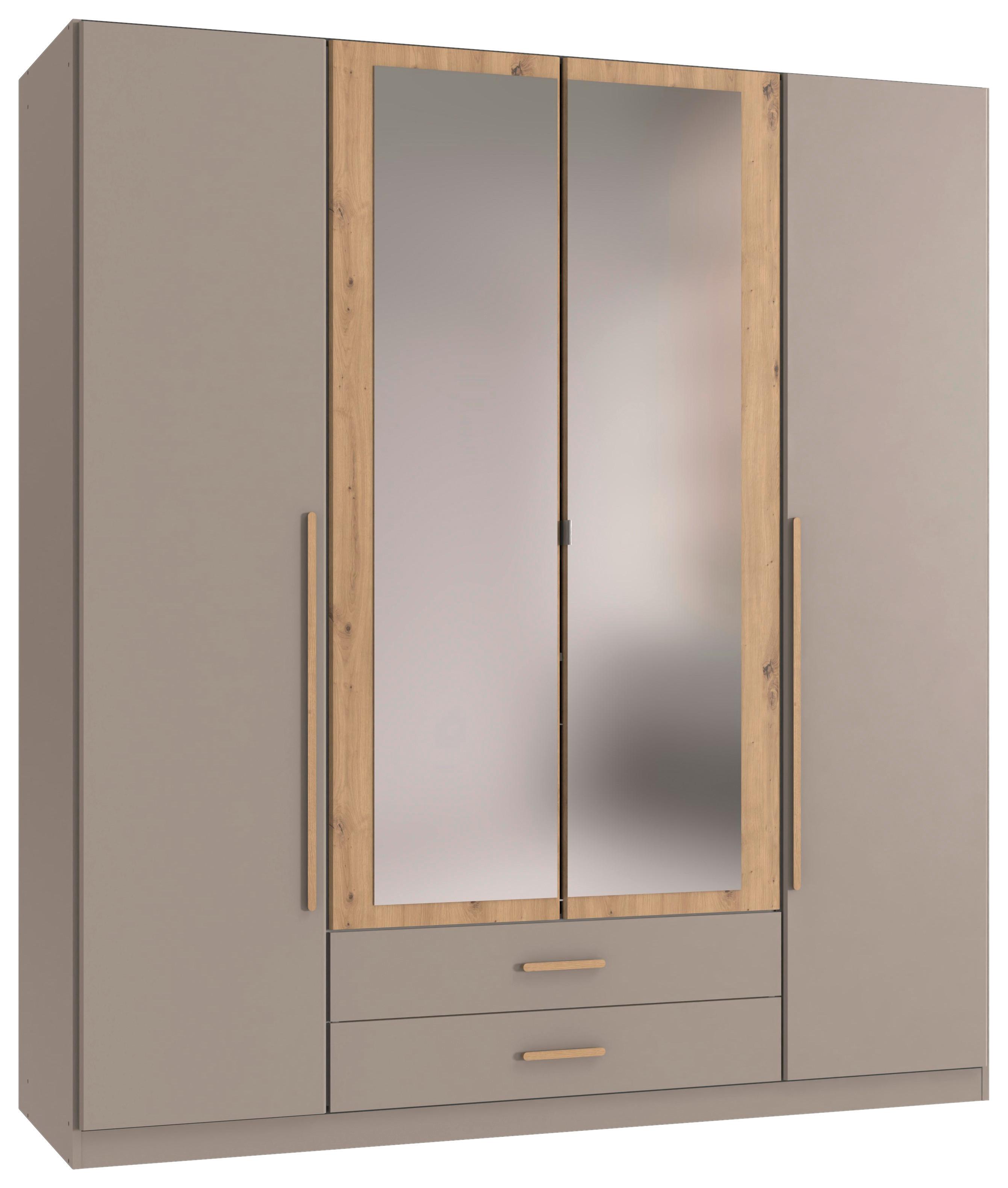 Drehtürenschrank Marburg Eiche Artisan/Grau/Sahara - Eiche Artisan/Grau, KONVENTIONELL, Glas/Holzwerkstoff (180/199/58cm) - Mömax