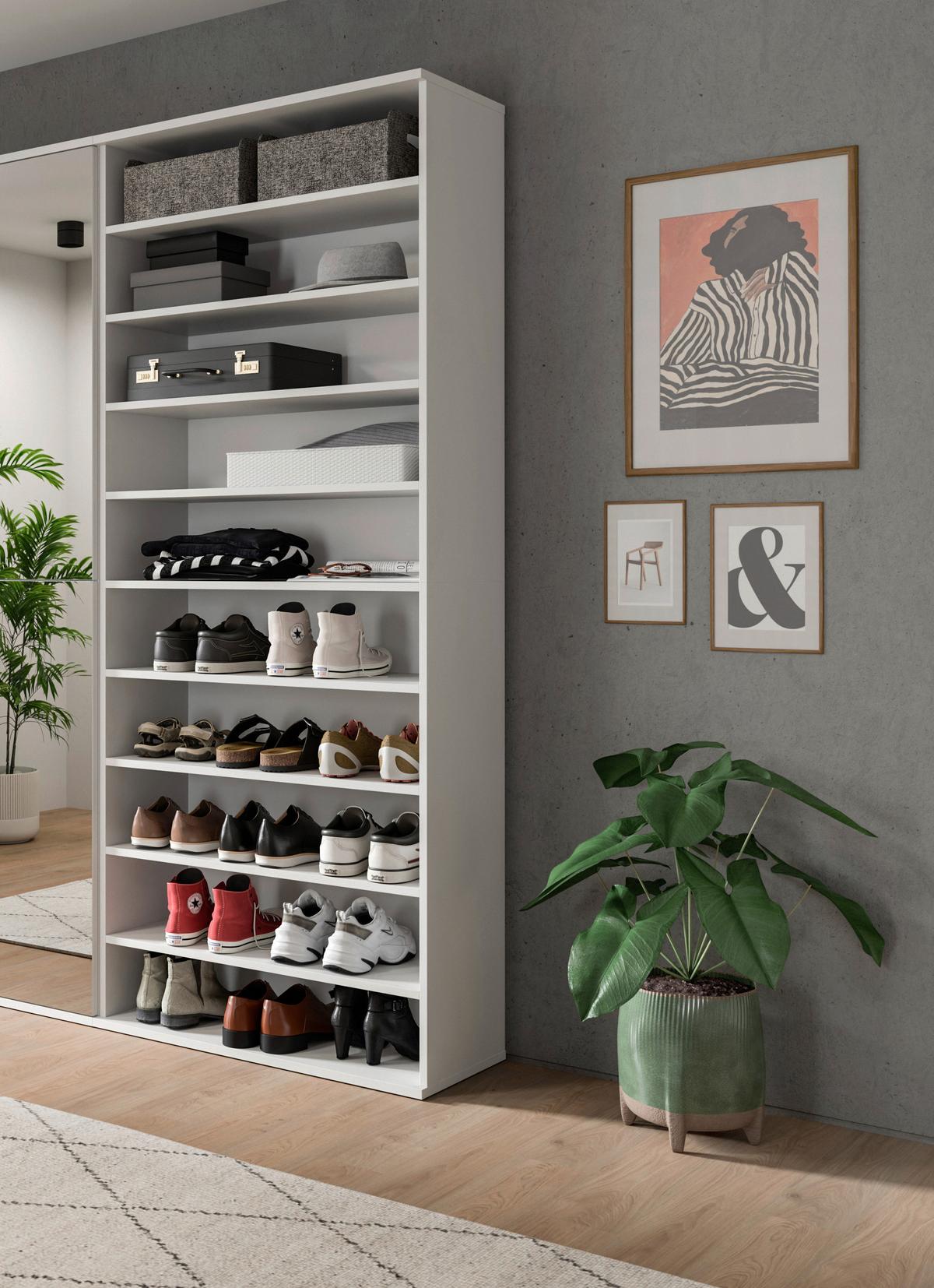 SCHUHREGAL PROJEKT X - Weiss Hochglanz/Weiss, Design, Holzwerkstoff/Kunststoff (80/193/34cm) - Livetastic