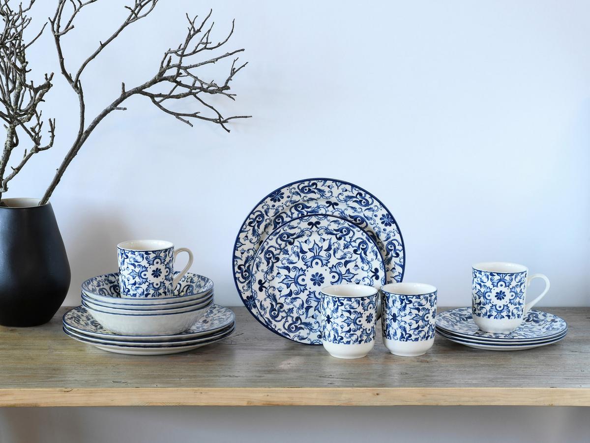 Kombinirani Servis Fresco, 16-Delni - modra/bela, Basics, keramika - Creatable