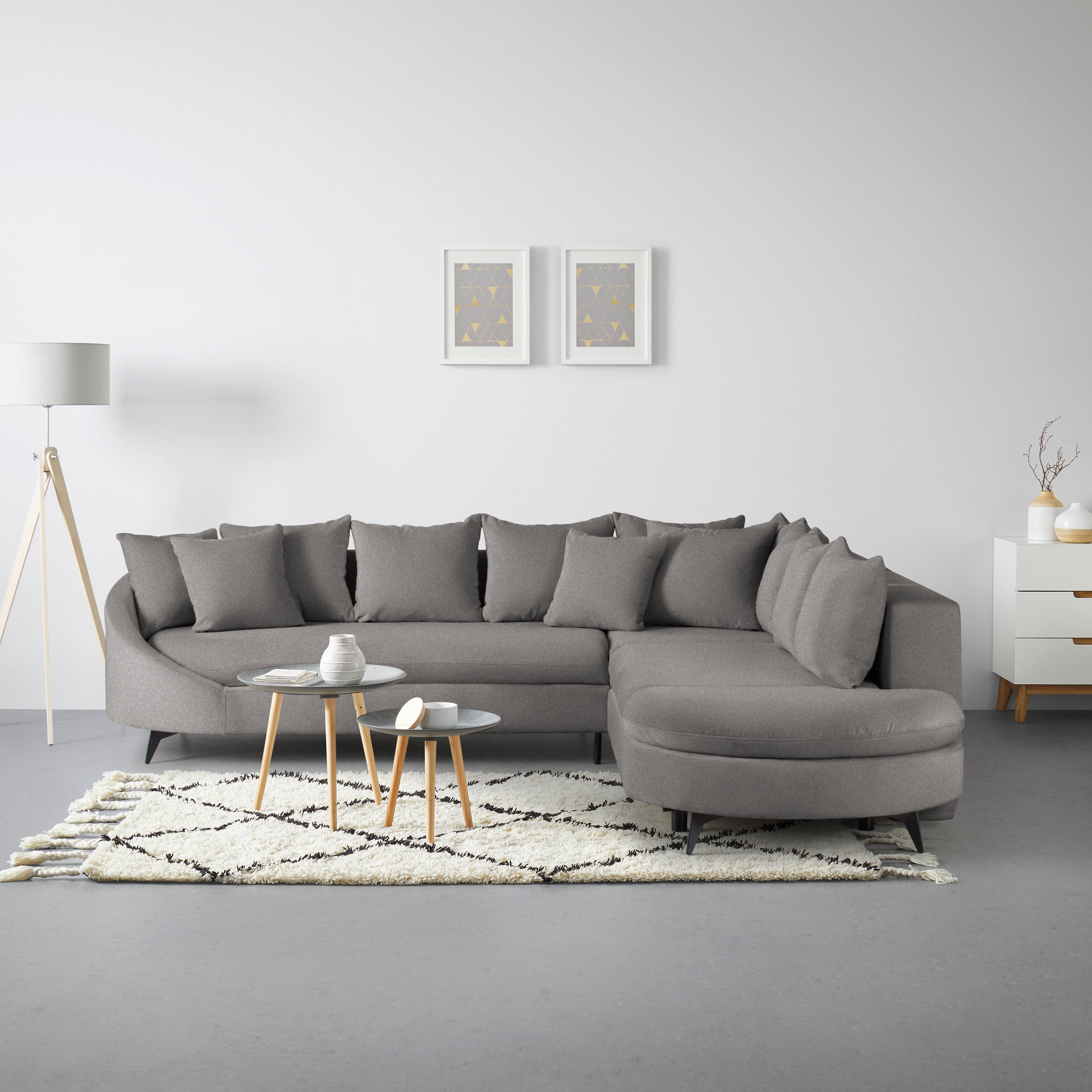 Ecksofa Axel Graphitfarben - Graphitfarben/Schwarz, MODERN, Textil/Metall (291/87/250cm) - Mömax