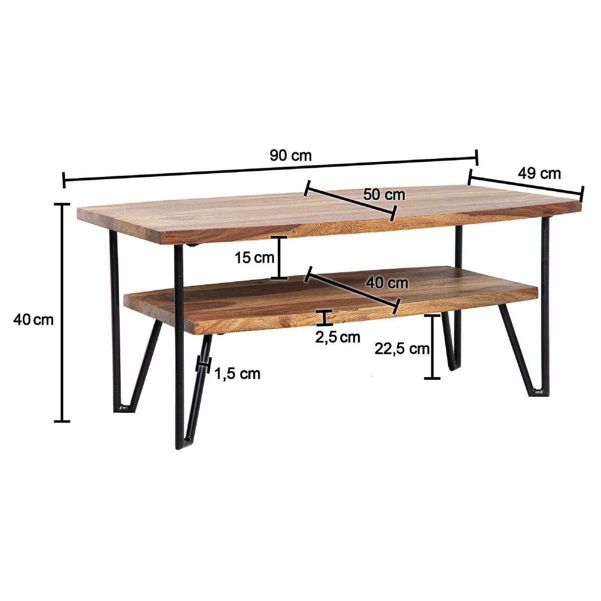 Klubska Miza Wl6.720 - črna/rjava, Design, kovina/les (90/50/40cm) - MID.YOU