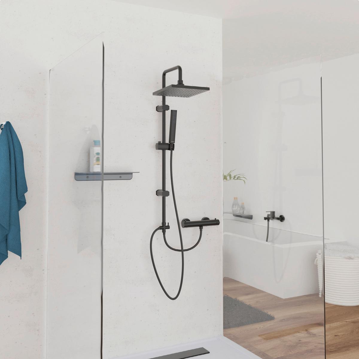 Überkopfbrauseset Tokyo Schwarz matt - Schwarz, Metall (34/99/5,5cm) - Mömax