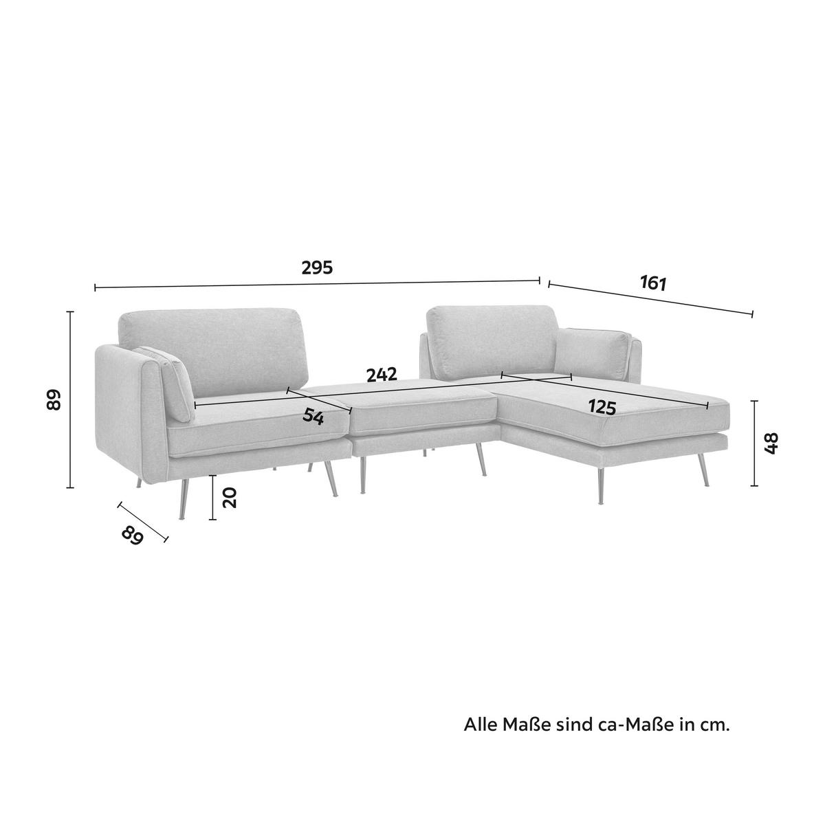 Wohnlandschaft grau, "Dunja" - Grau, Modern, Holz/Textil (295/89/161cm) - Bessagi Home
