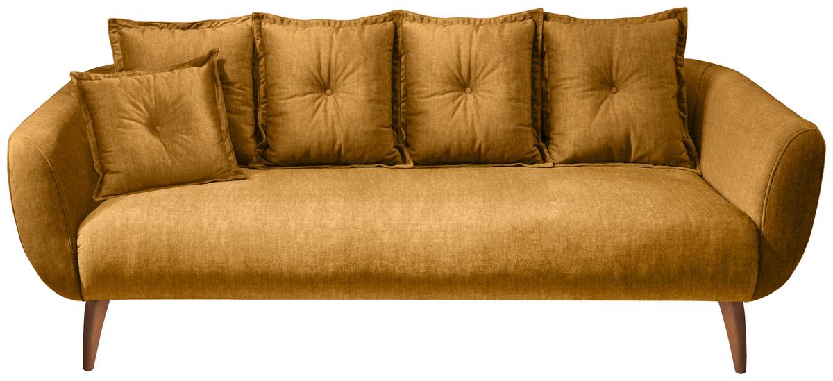 3-Sitzer-Sofa Baggio Gelb Velours - Gelb/Buchefarben, MODERN, Holz/Textil (236/94/103cm) - Livetastic