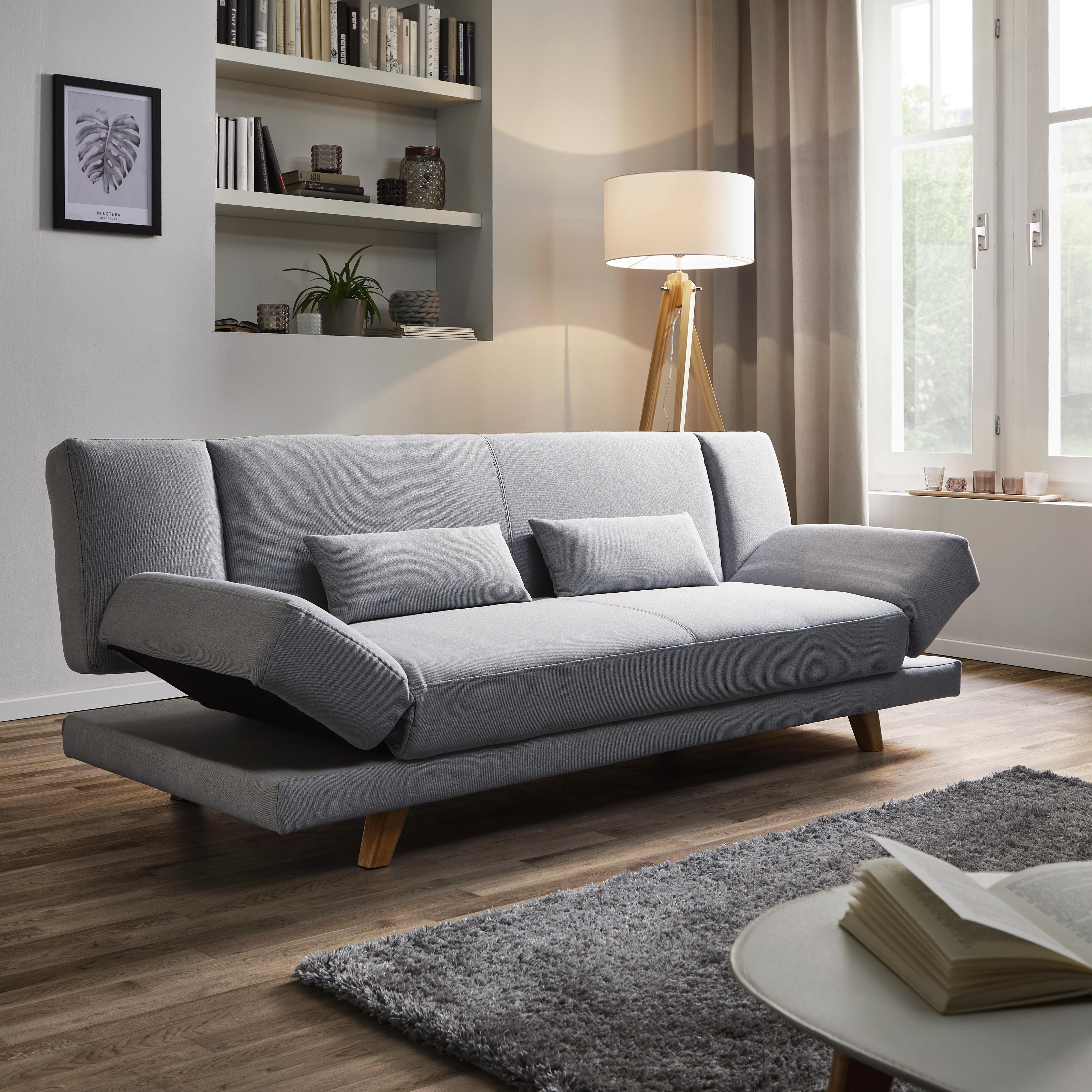 Sofa mit Schlaffunktion in Hellgrau 'Faith XL' - Hellgrau, MODERN, Holz/Textil (200/73/83cm) - Bessagi Home