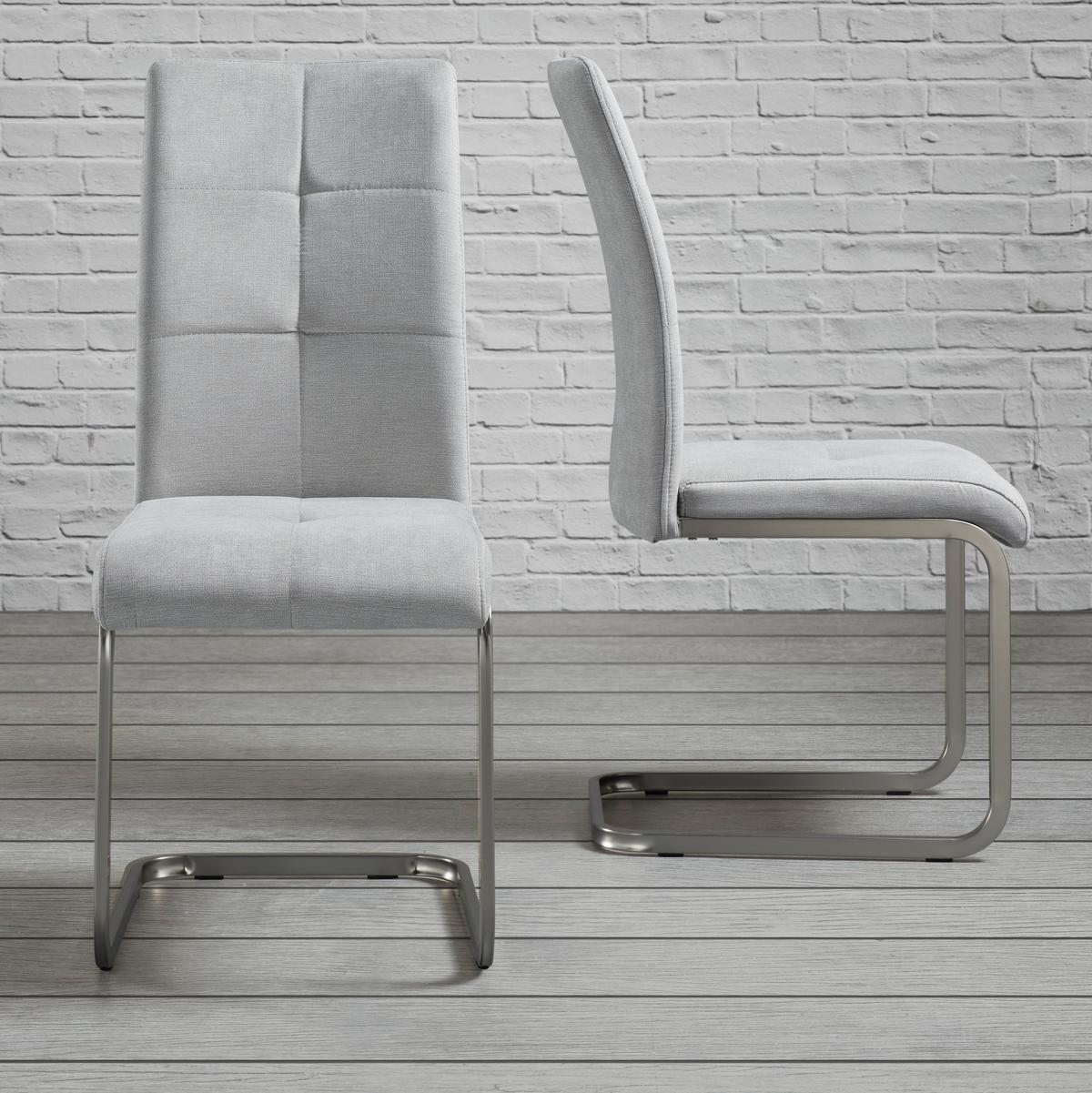 KRZESŁO NA PŁOZIE LUCIE - jasnoszary/kolor chromowy, Modern, metal/drewno (42,5/98/45cm) - Bessagi Home