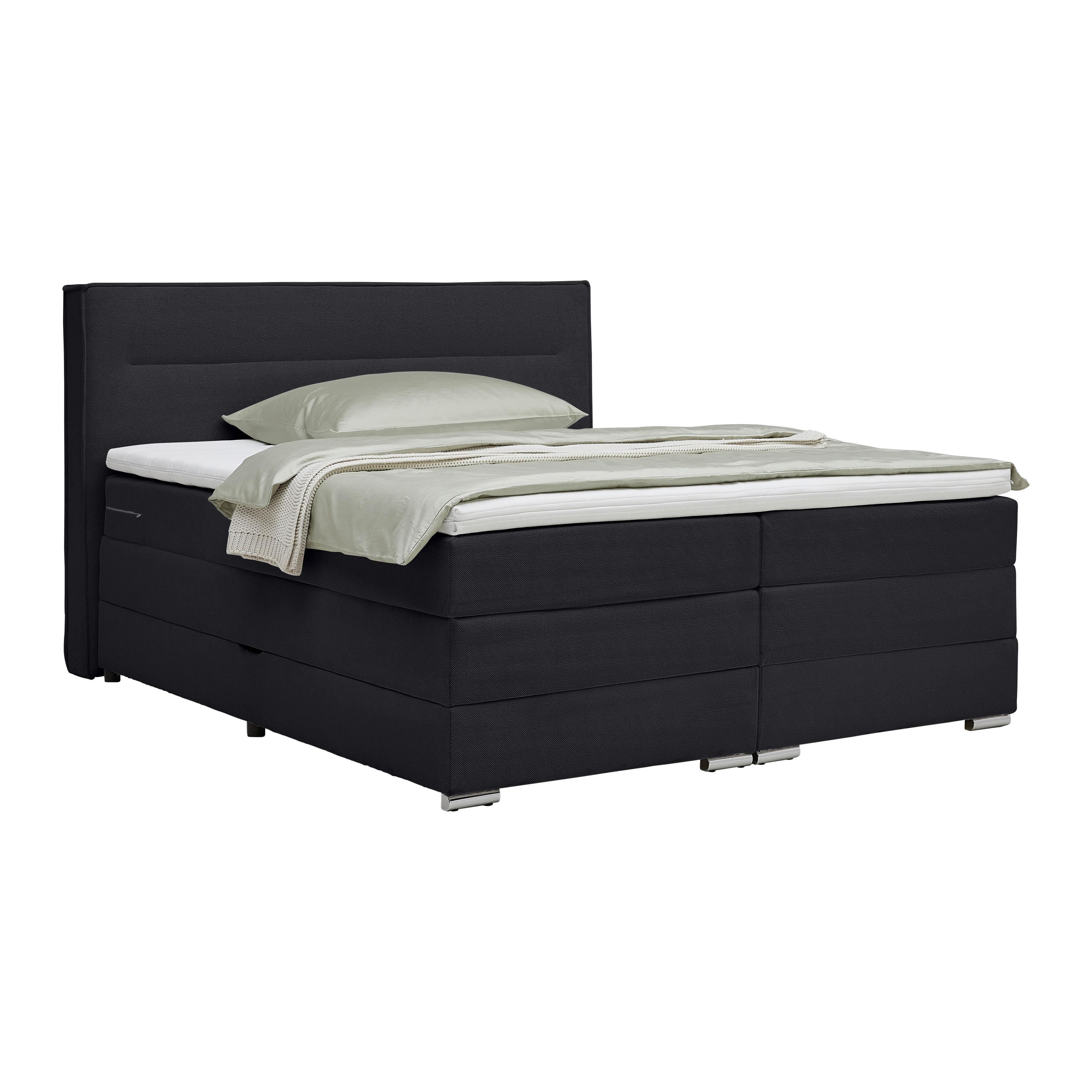 Boxspringbett Papilon Schwarz ca. 180x20cm - Zinkfarben/Schwarz, KONVENTIONELL, Holz/Holzwerkstoff (180/200cm) - Premium Living