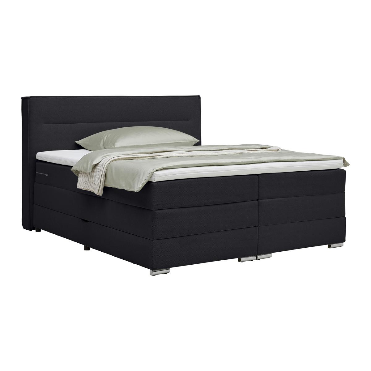 Boxspringbett Papilon Schwarz ca. 180x20cm - Zinkfarben/Schwarz, Konventionell, Holz/Holzwerkstoff (180/200cm) - Premium Living