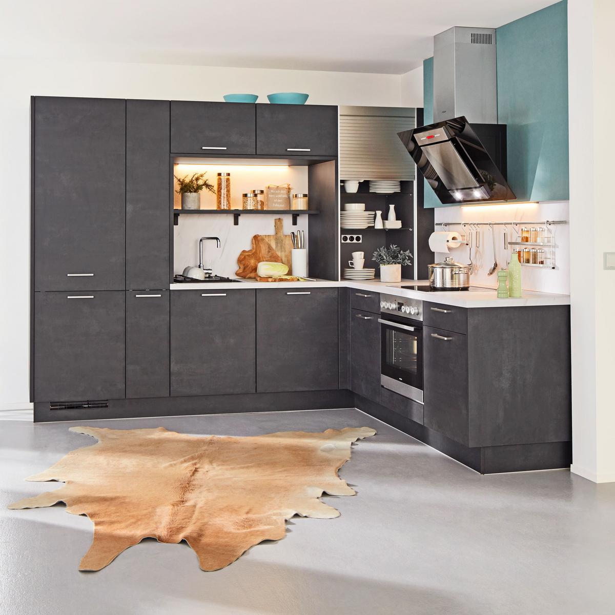 Eckküche Laser in Schwarzbeton NB - Schieferfarben/Schwarz, MODERN, Holzwerkstoff (288/228cm) - Nobilia