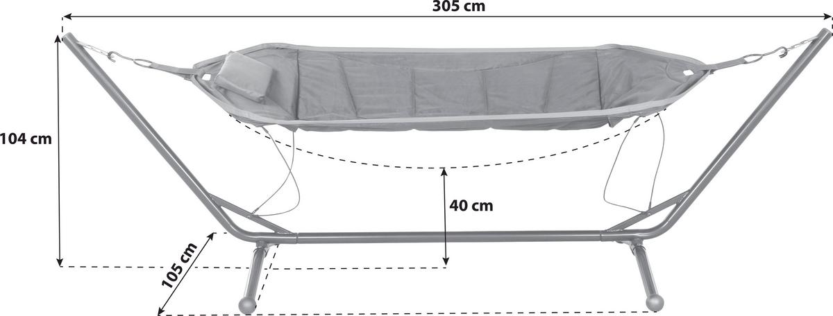 Hängematte Bahia ca. 105x305 cm Grau/Rot - Dunkelgrau/Rot, KONVENTIONELL, Textil/Metall (105/104/305cm) - Siena Garden
