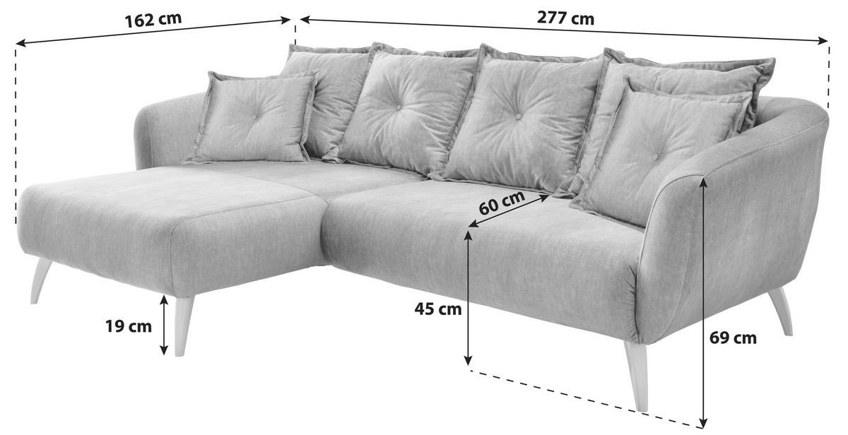 Wohnlandschaft Baggio Gelb Velours - Gelb/Schwarz, MODERN, Holz/Textil (162/277cm) - Livetastic