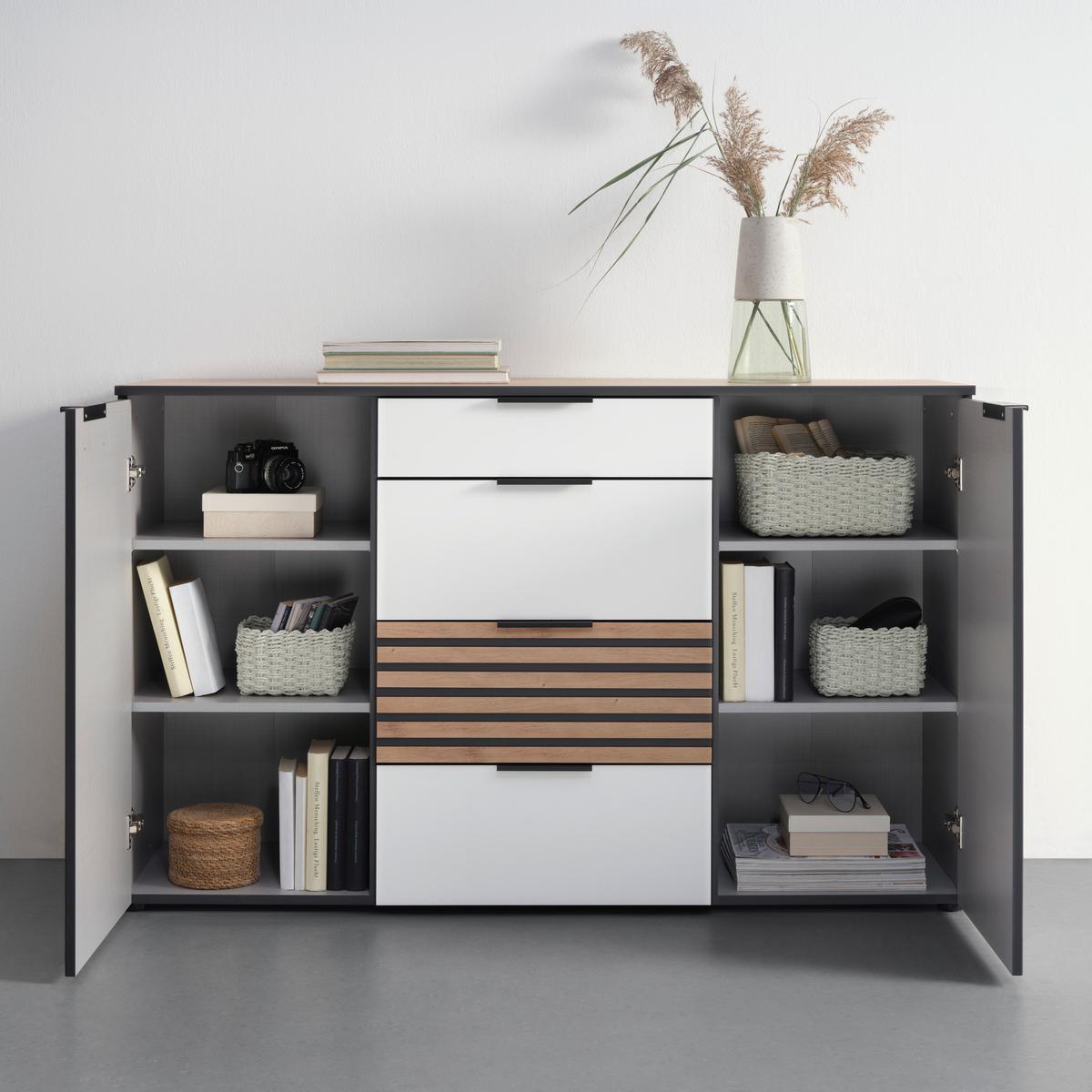 Komoda Leo -Exklusiv- - črna/bela, Konvencionalno, kovina/umetna masa (135/84/41cm) - Premium Living