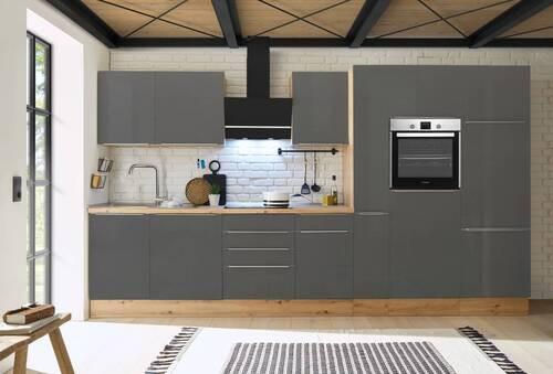 Küchenblock Marleen m. Geräten Grau B: ca. 370 cm - Anthrazit/Alufarben, LIFESTYLE, Holzwerkstoff/Kunststoff (370cm) - Respekta