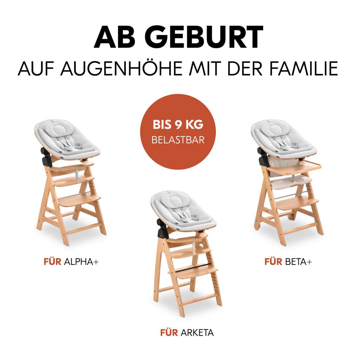 LEŻAK DO WYSOKIEGO KRZESŁA HIGHCHAIR BOUNCER ECO - kolor bukowy/jasnoszary, Basics, drewno/tkanina (50/40/66cm) - Hauck