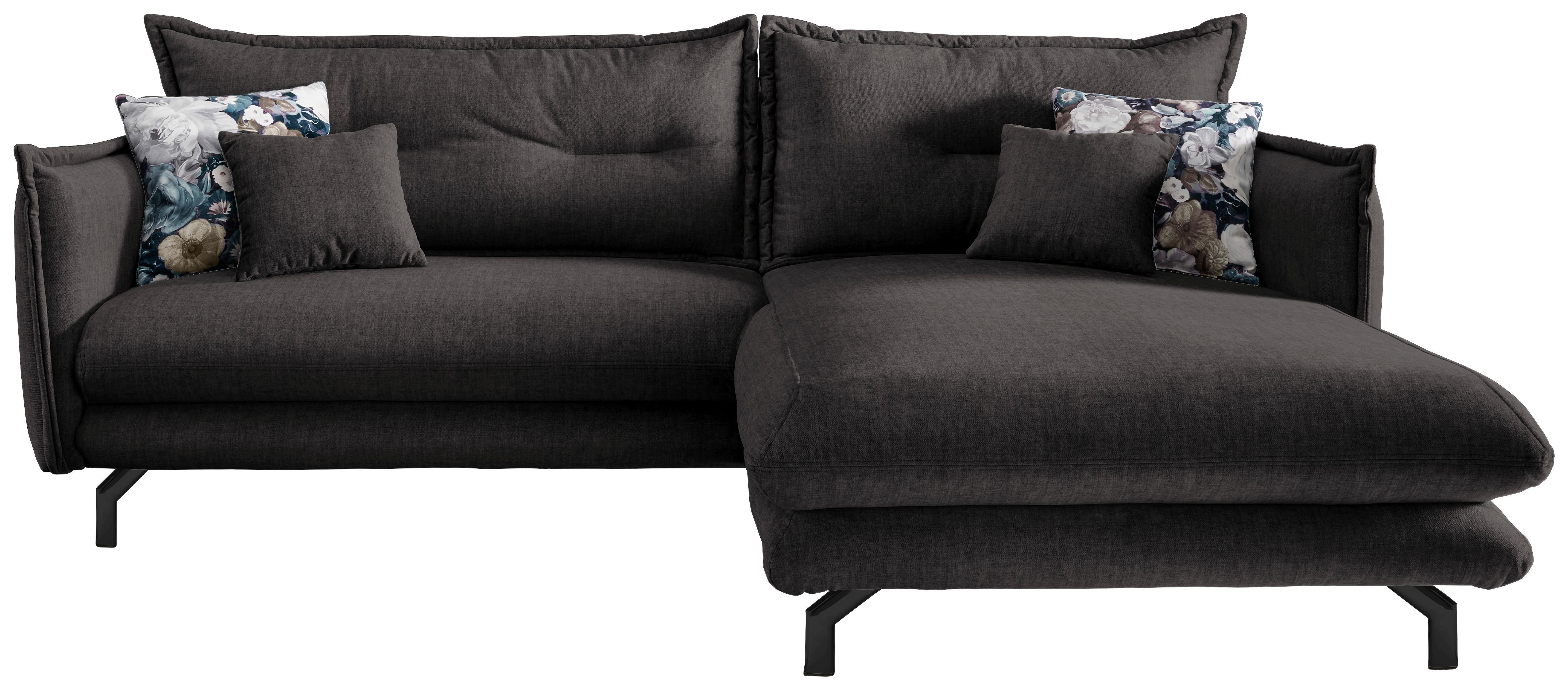 Wohnlandschaft Lava Anthrazit Velours - Türkis/Anthrazit, MODERN, Textil/Metall (255/180cm) - Livetastic