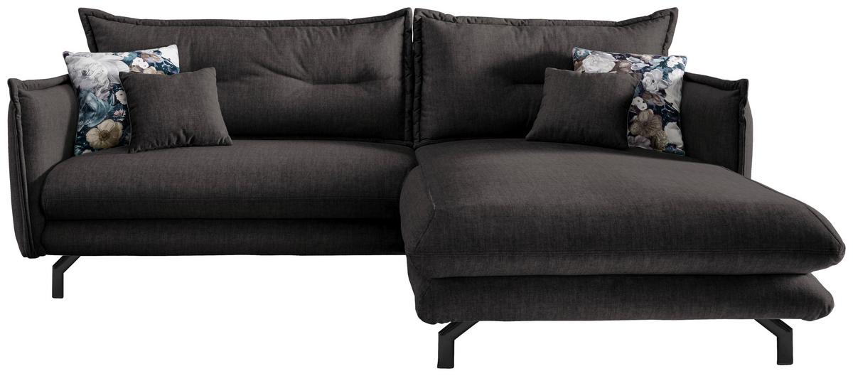 Wohnlandschaft Lava Anthrazit Velours - Türkis/Anthrazit, MODERN, Textil/Metall (255/180cm) - Livetastic