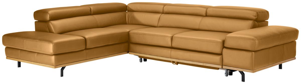 Wohnlandschaft Carmen links Senfgelb - Senfgelb/Schwarz, MODERN, Leder/Holz (292/72/226cm) - Premium Living