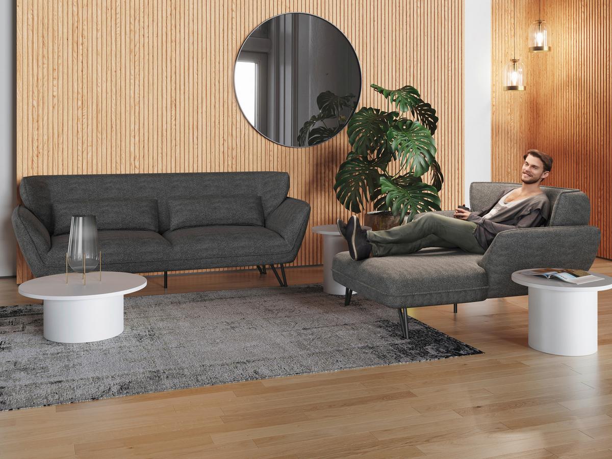 Dreisitzer-Sofa "Medina", grau - Anthrazit, MODERN, Textil/Metall (228/81/89cm) - MID.YOU
