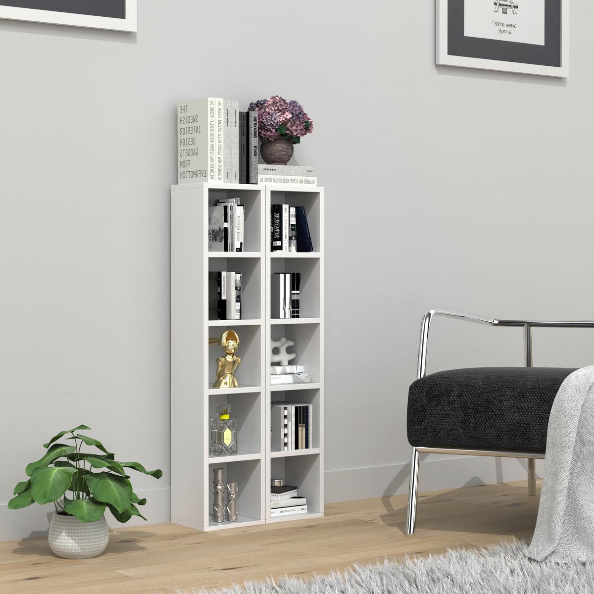 Regal Megosa S, Bela - bela, Design, leseni material (40/94/17cm) - MID.YOU